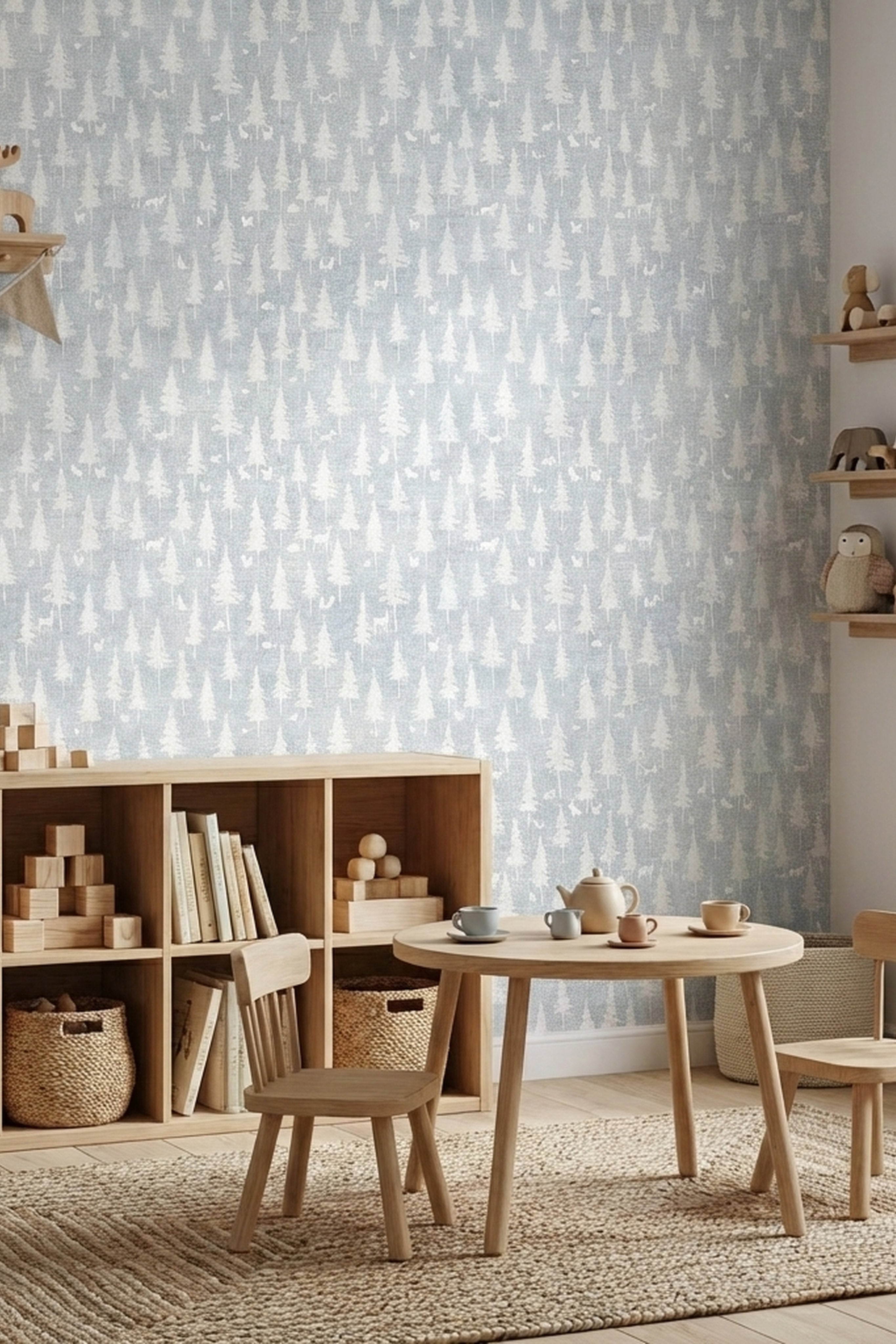 Storybook Forest wallpaper shown in a playroom