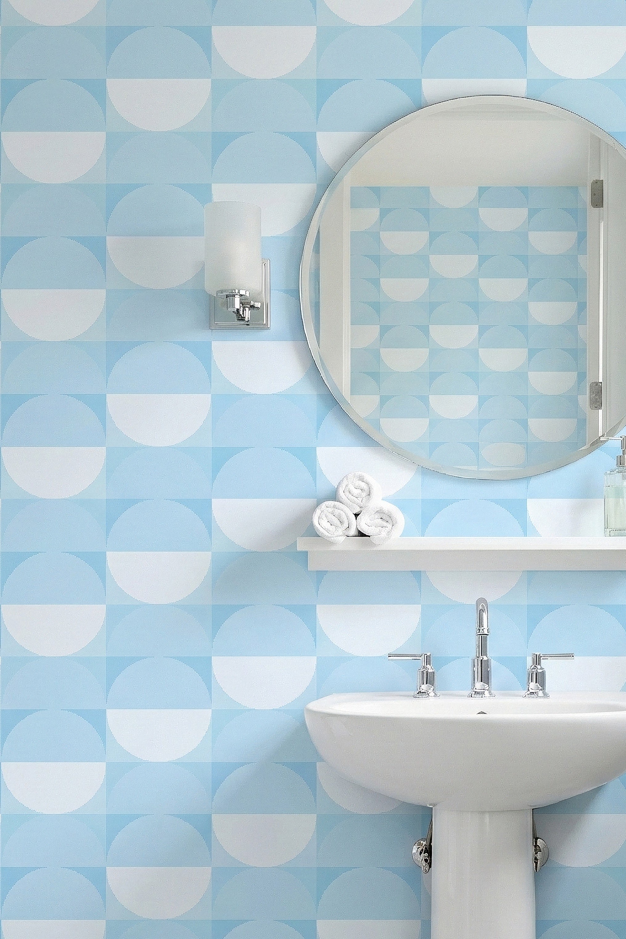 Halfmoon wallpaper shown in a powder room