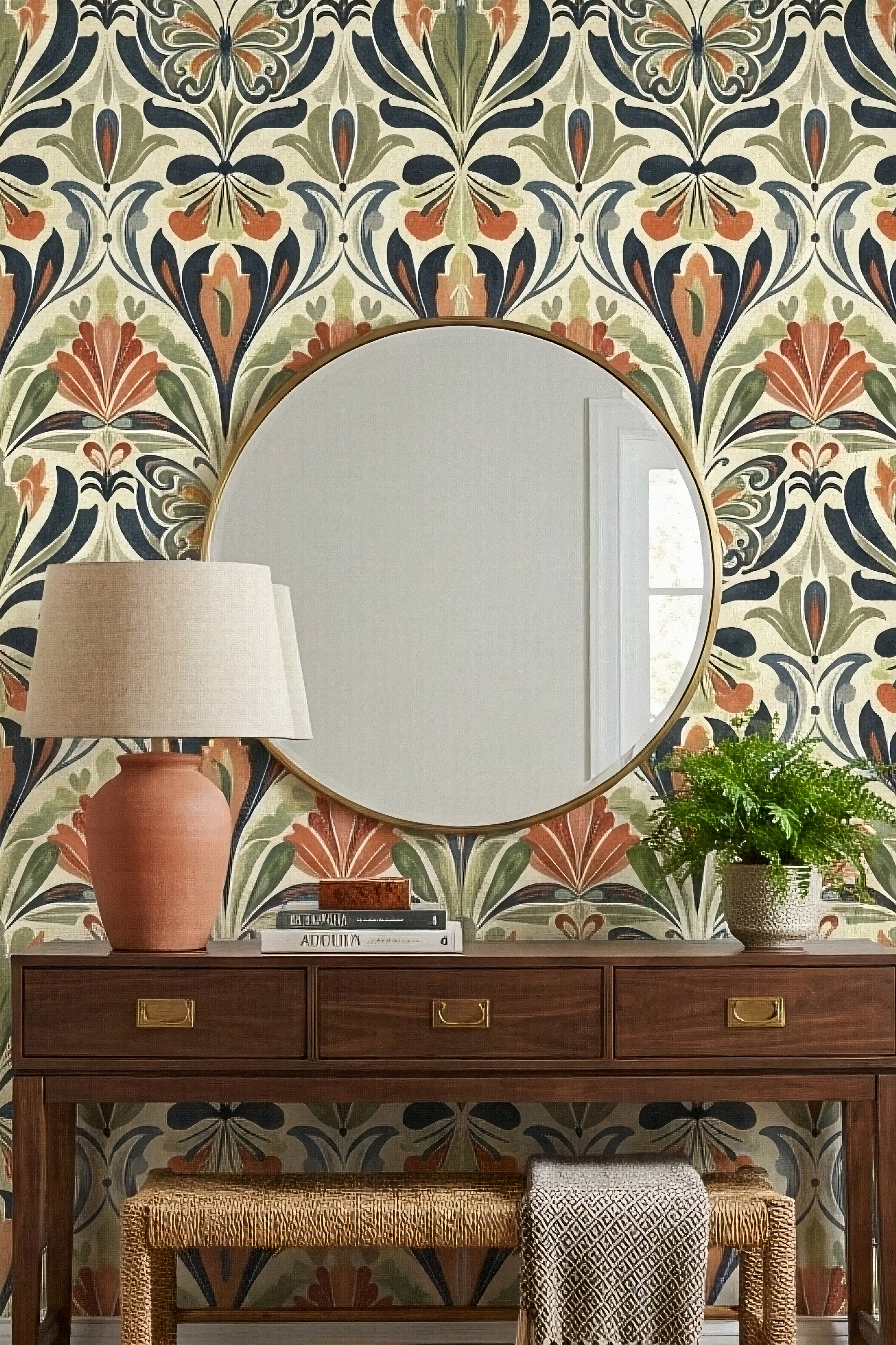 Nouveau Flutter wallpaper shown in an entryway