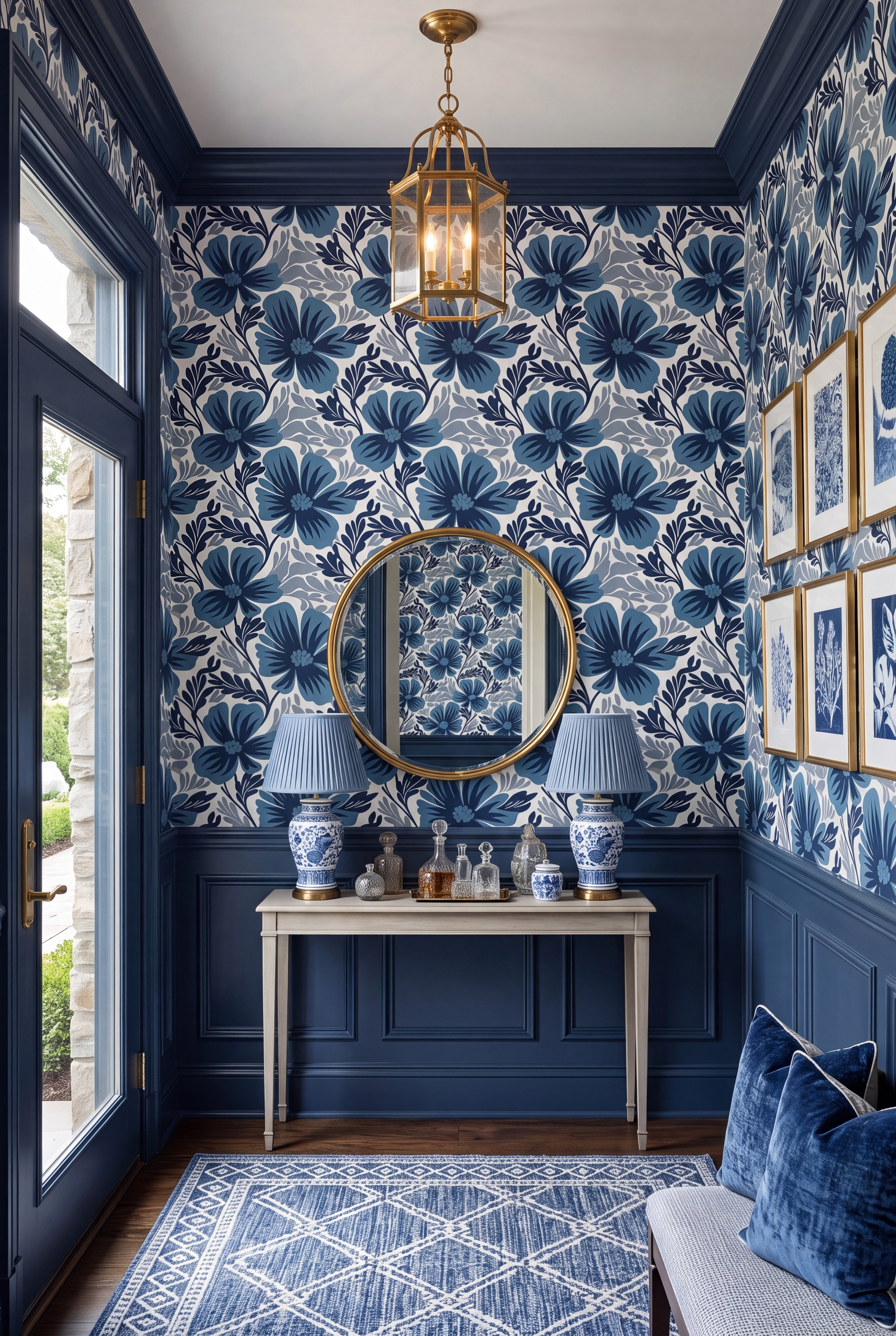 Midnight Tropics wallpaper shown in an entryway