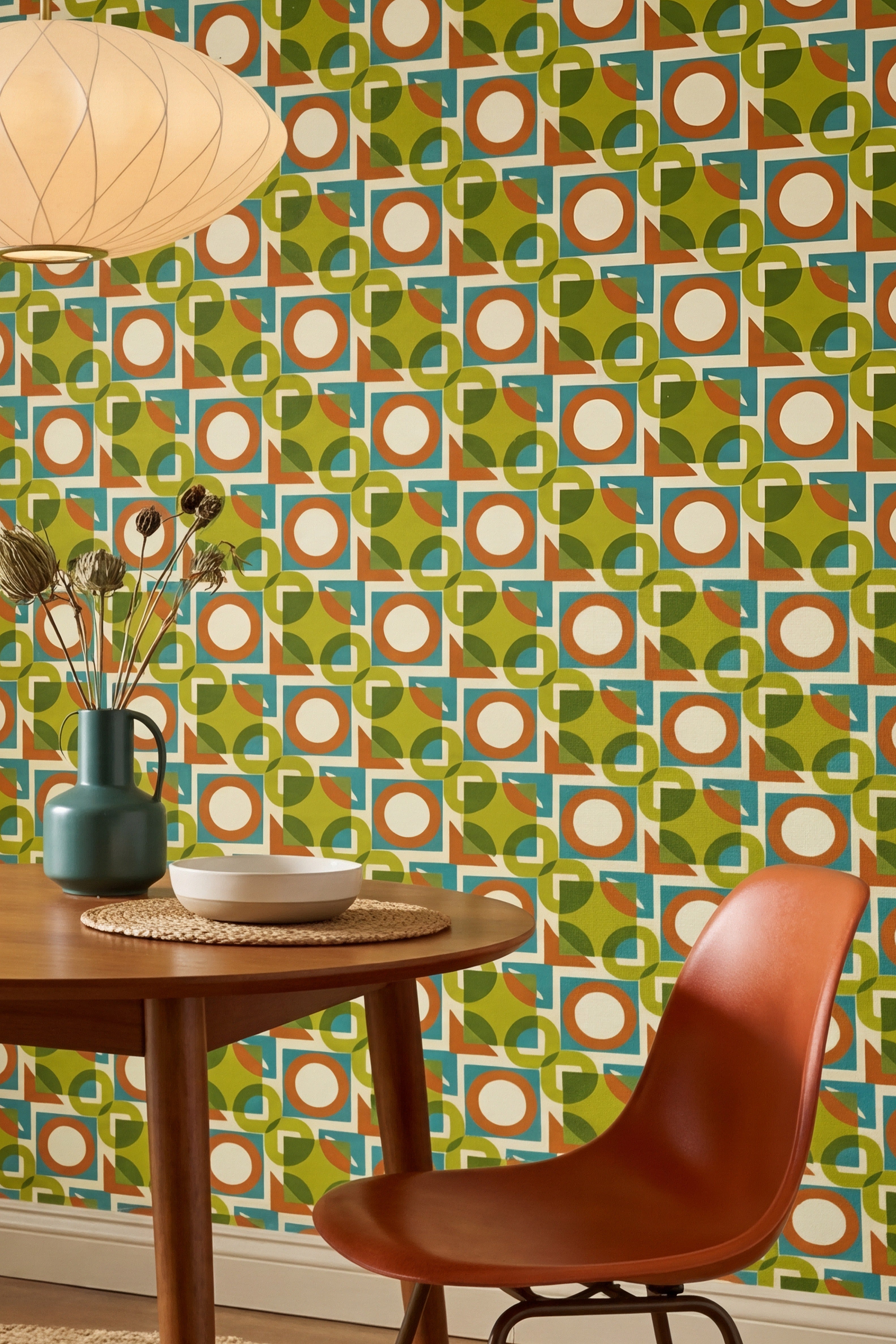Groove Machine wallpaper shown in a dining room