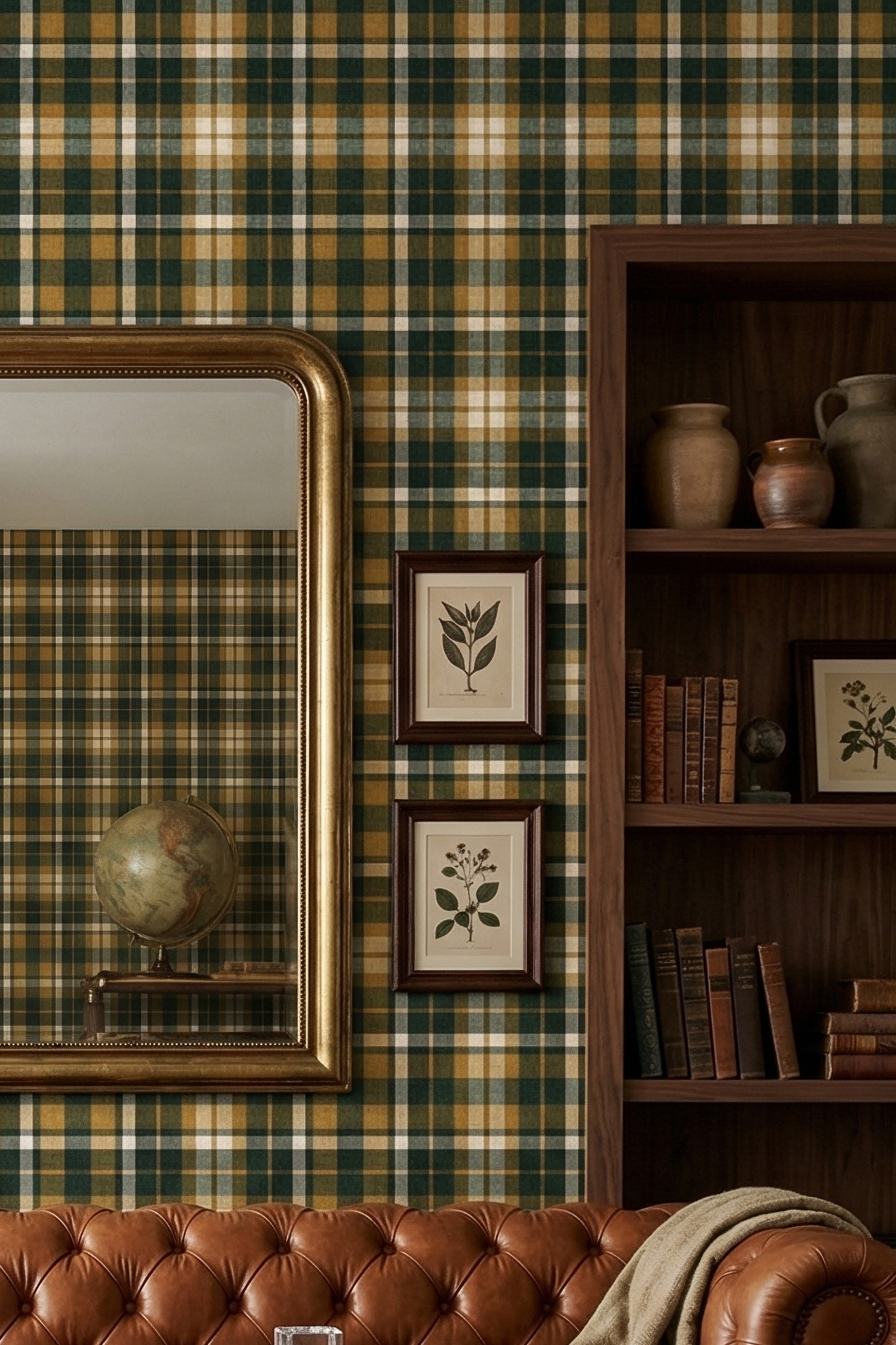 Autumn Tartan wallpaper shown in a living room