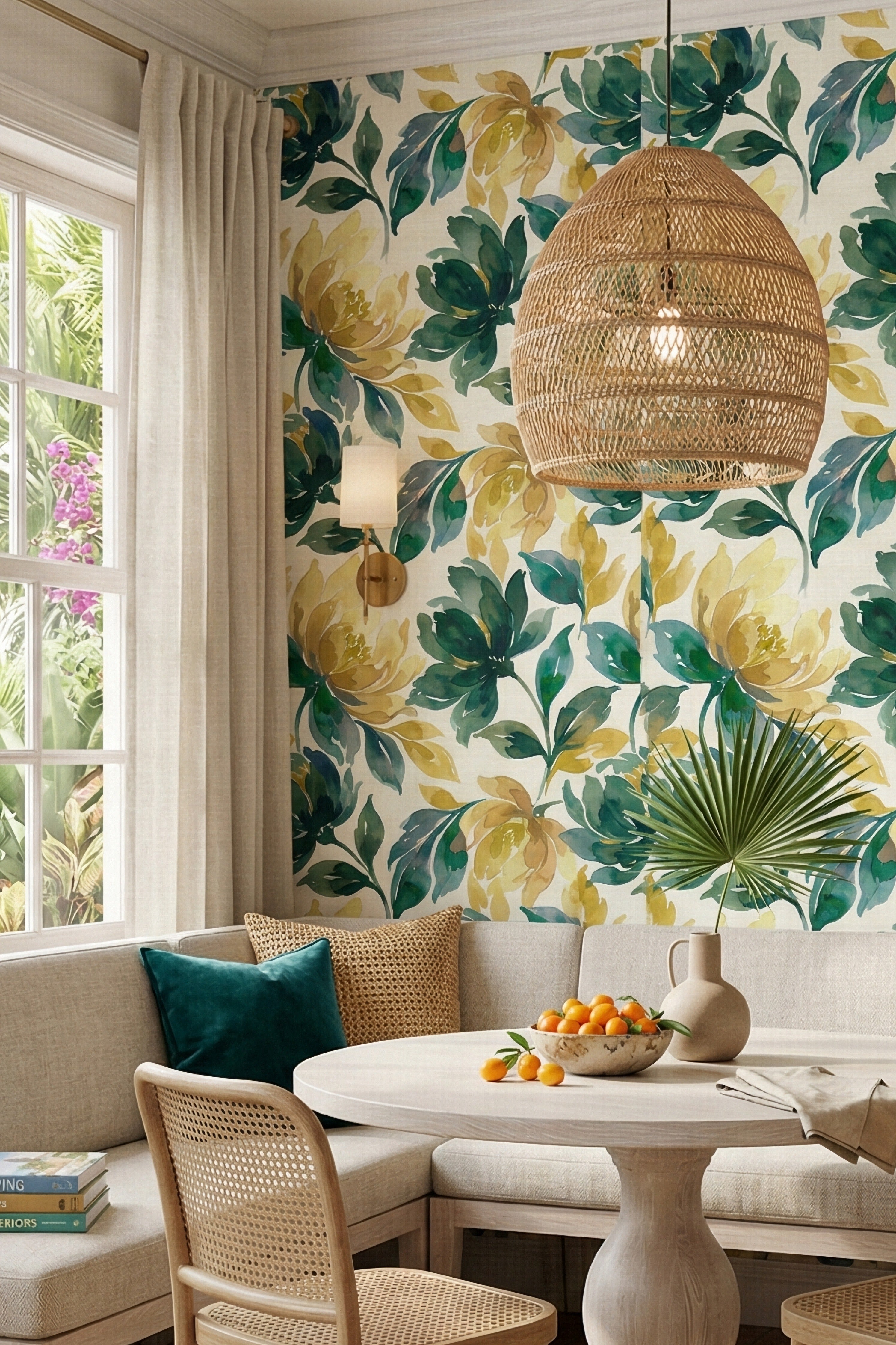 Meadow Medley wallpaper shown in a cozy nook