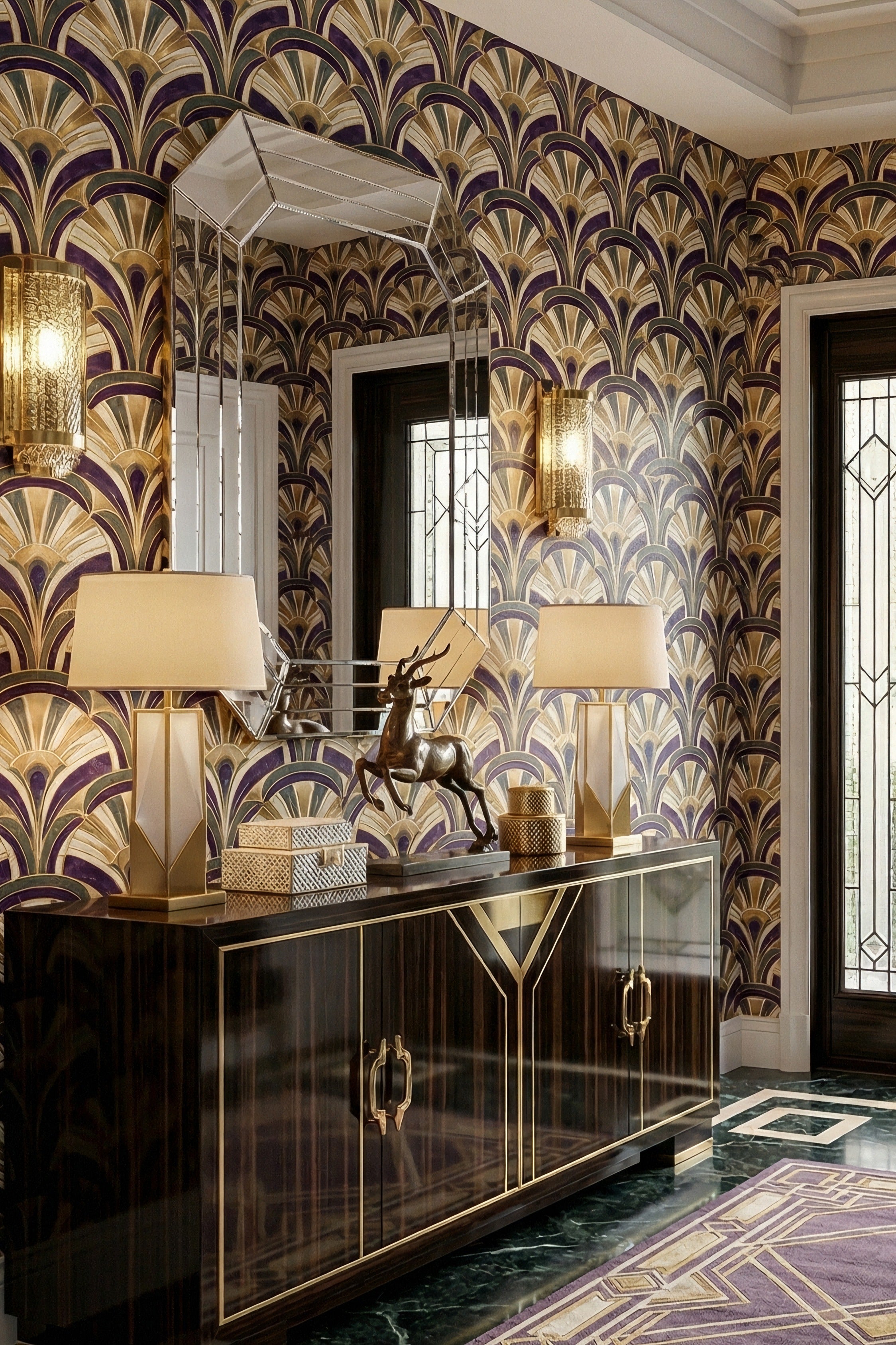 Violet Marquee wallpaper shown in an entryway