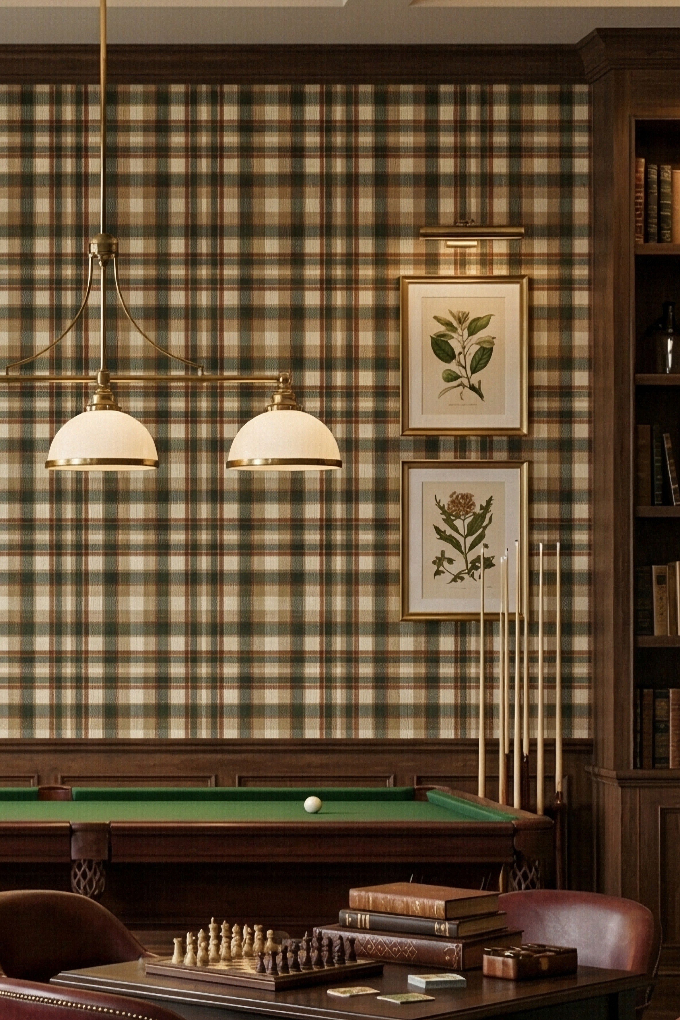 Lodge Flannel wallpaper shown in a game room