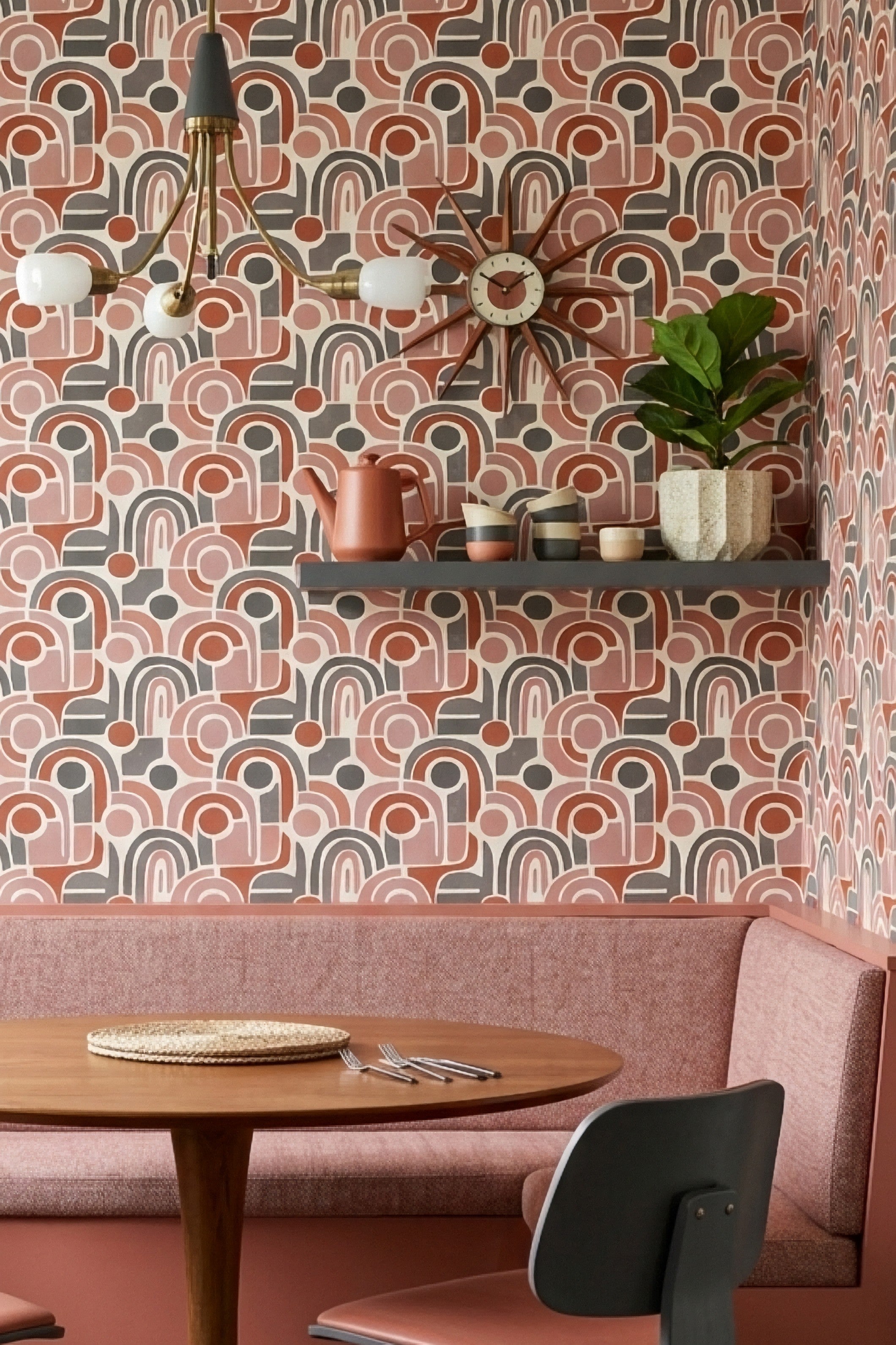 Blush Century wallpaper shown in a kitchen nook