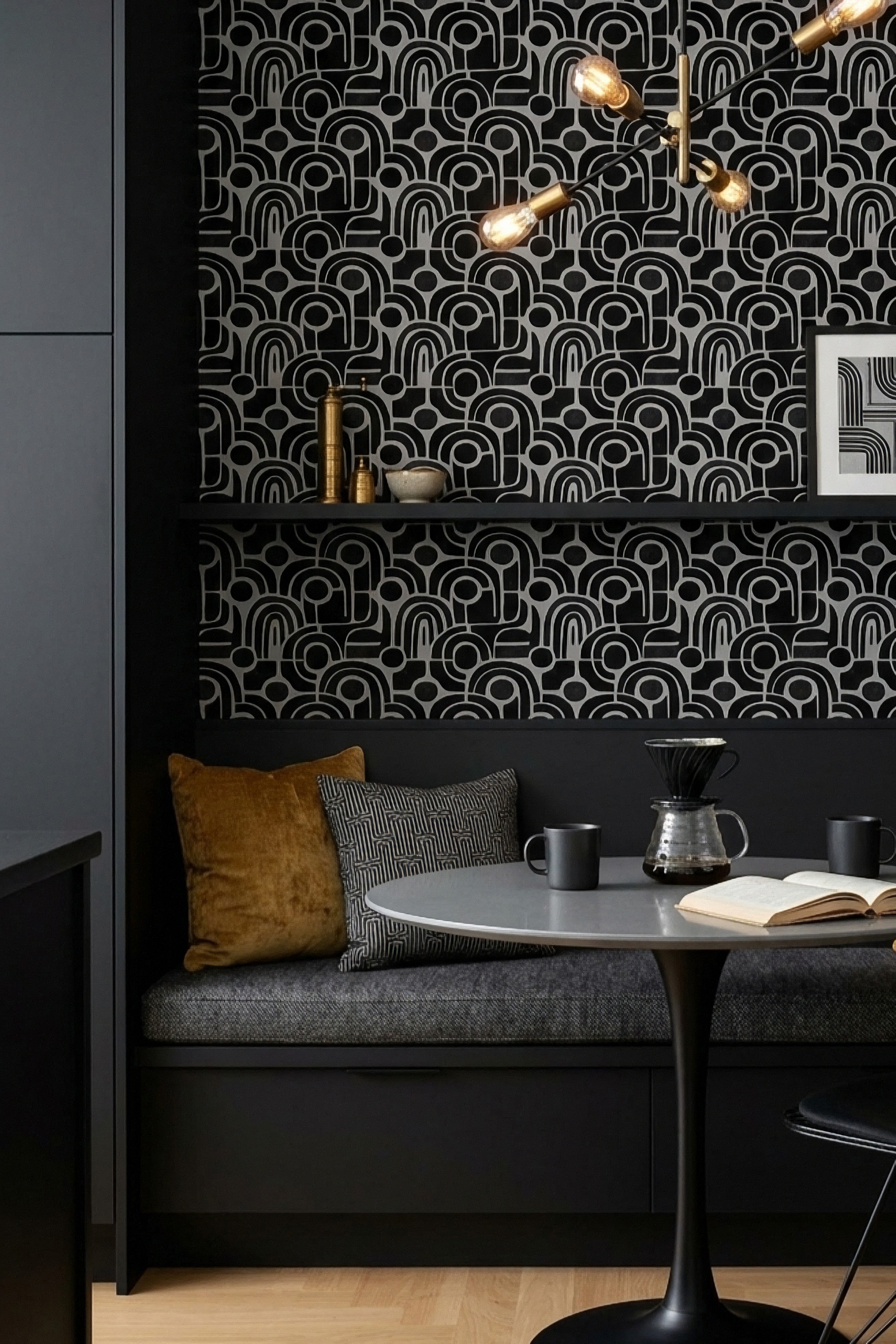 Bold Century wallpaper shown in a kitchen nook