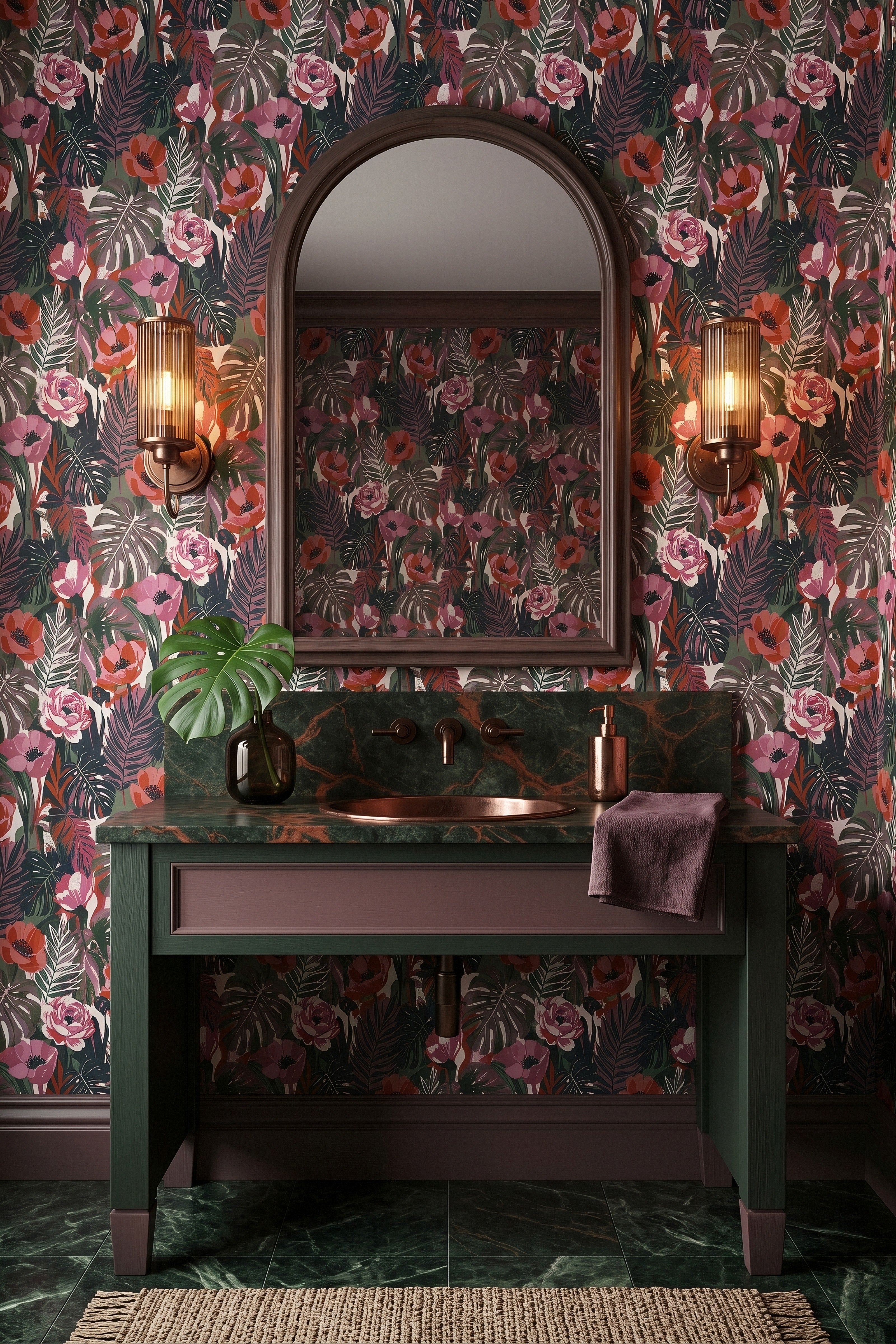 Tropic Punch wallpaper shown in a powder room