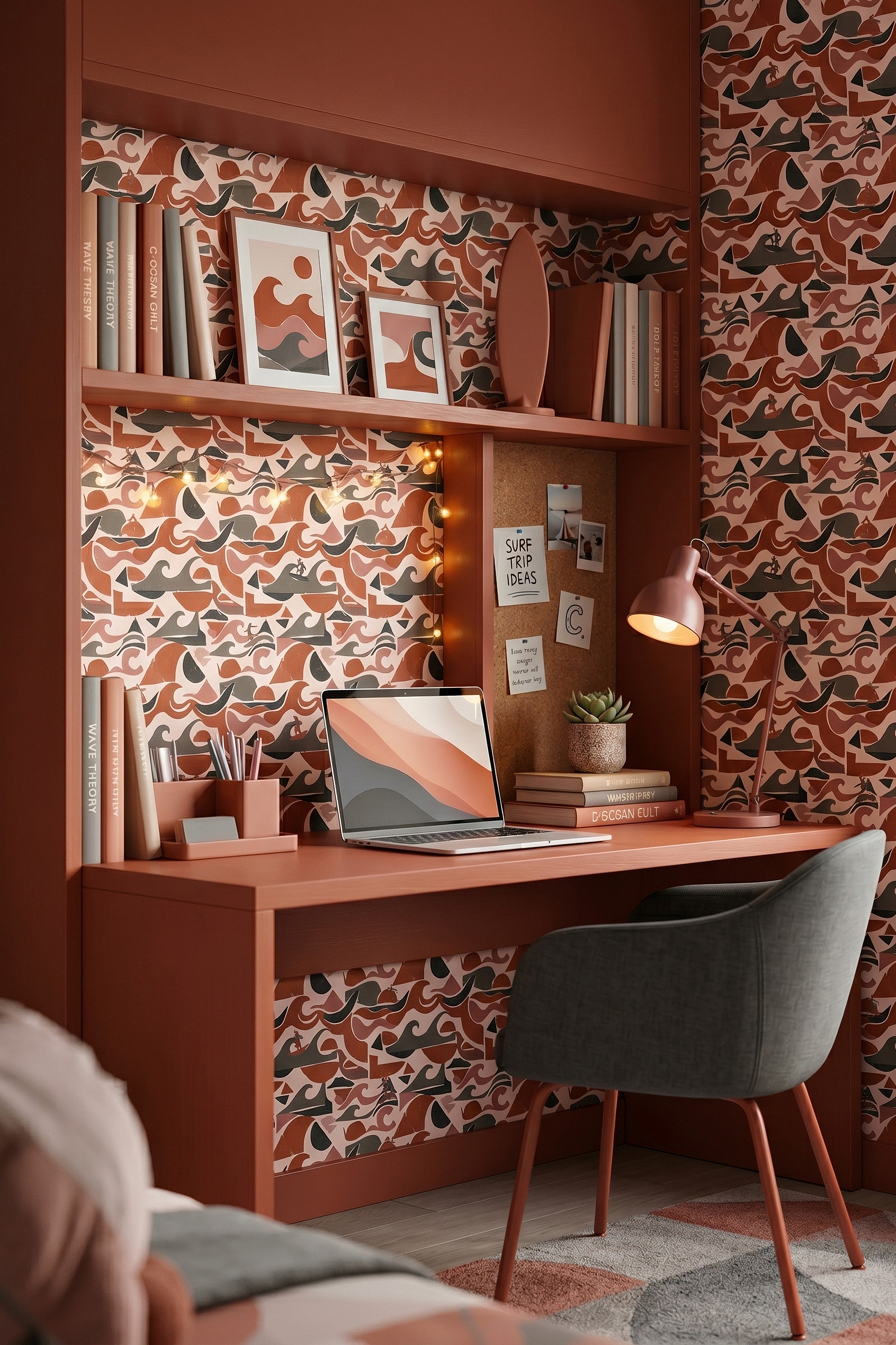 Desert Wave wallpaper shown in a home office