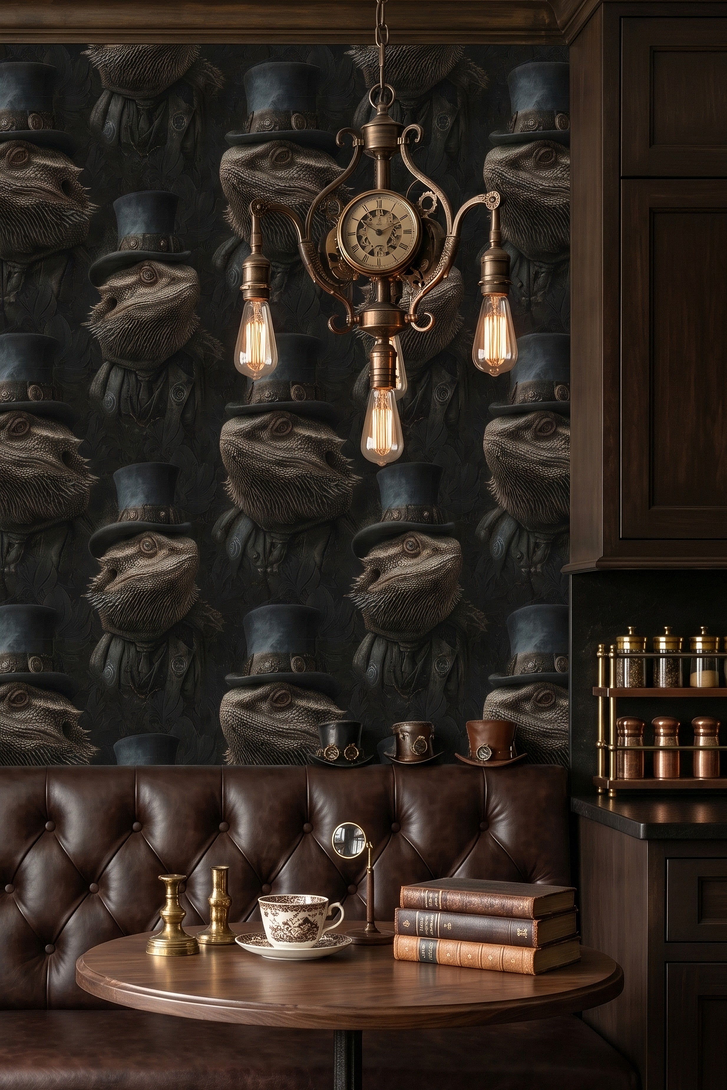 Dapper Dragon wallpaper shown in a cozy nook