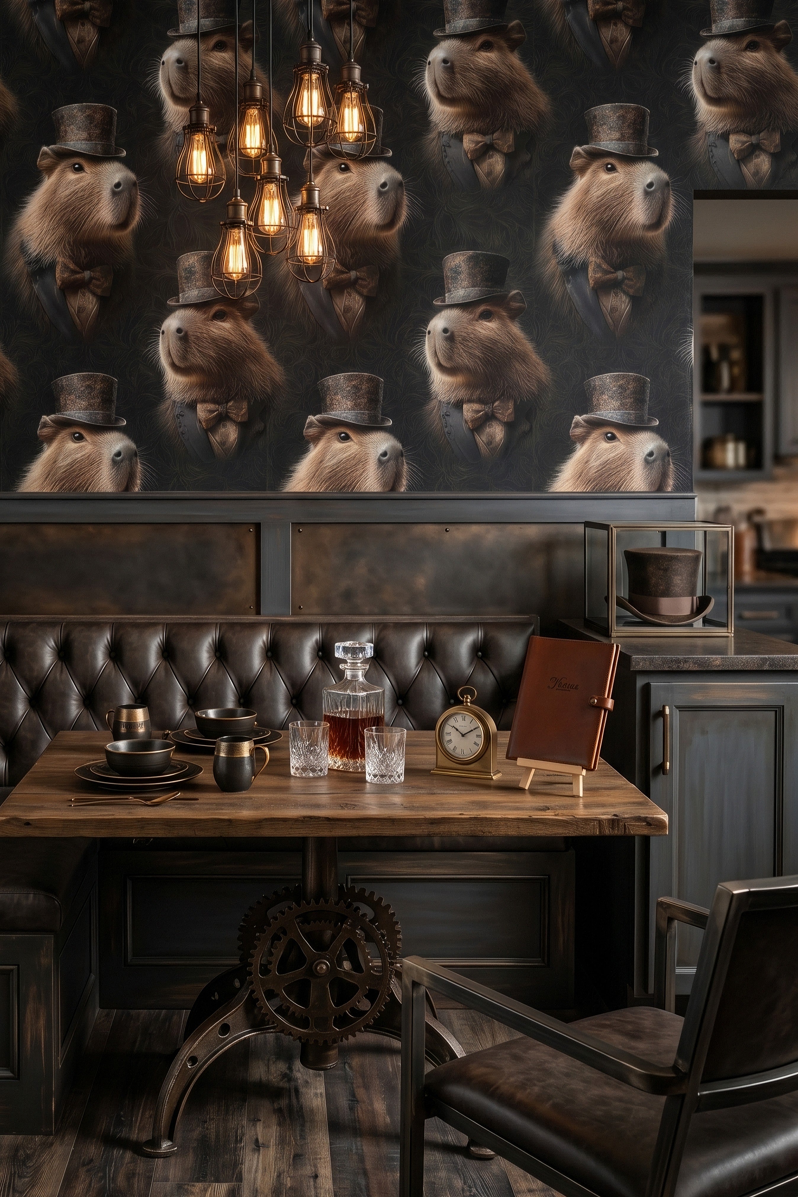 Dapper Capybara wallpaper shown in a kitchen nook