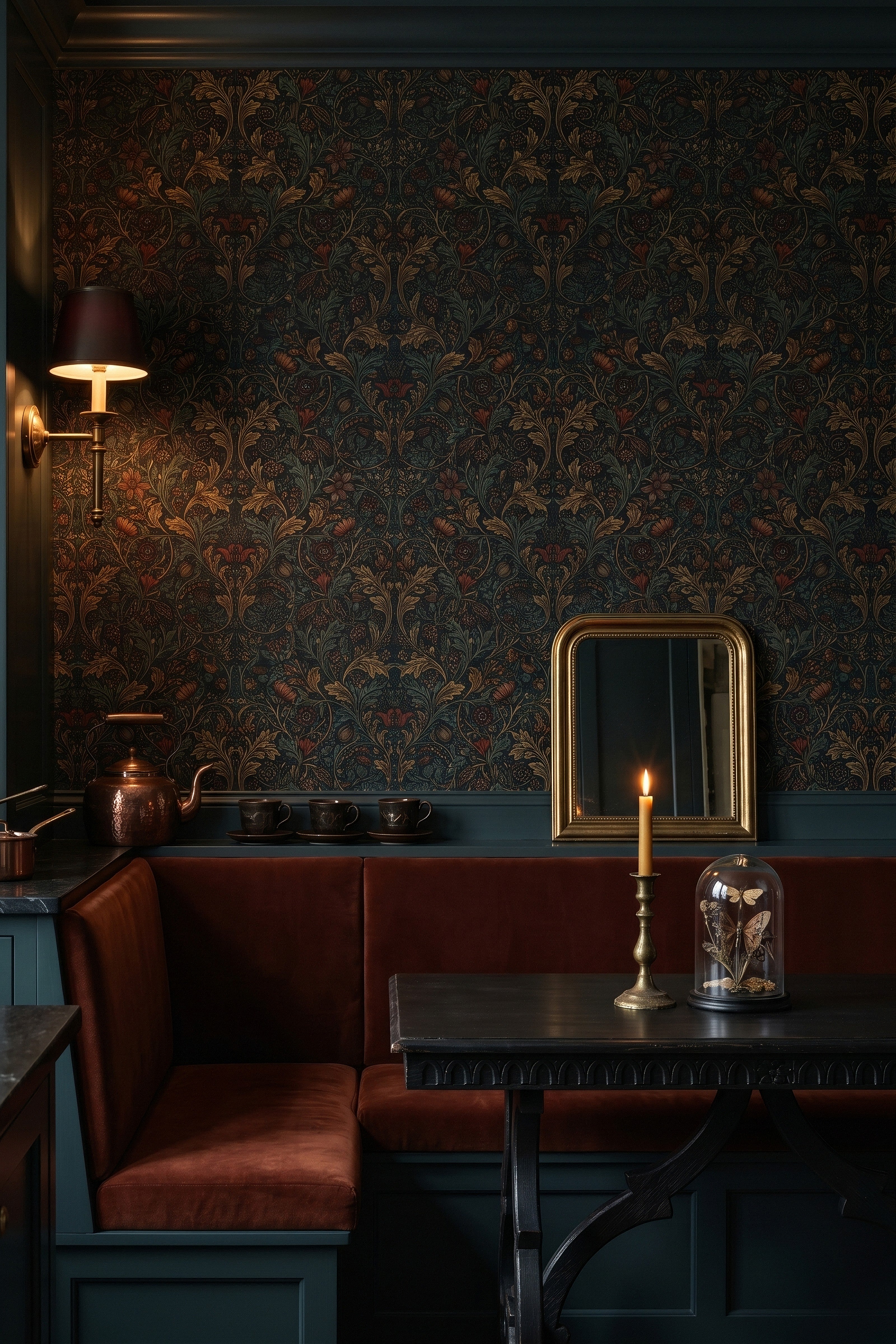 Morris Vineyard wallpaper shown in a kitchen nook