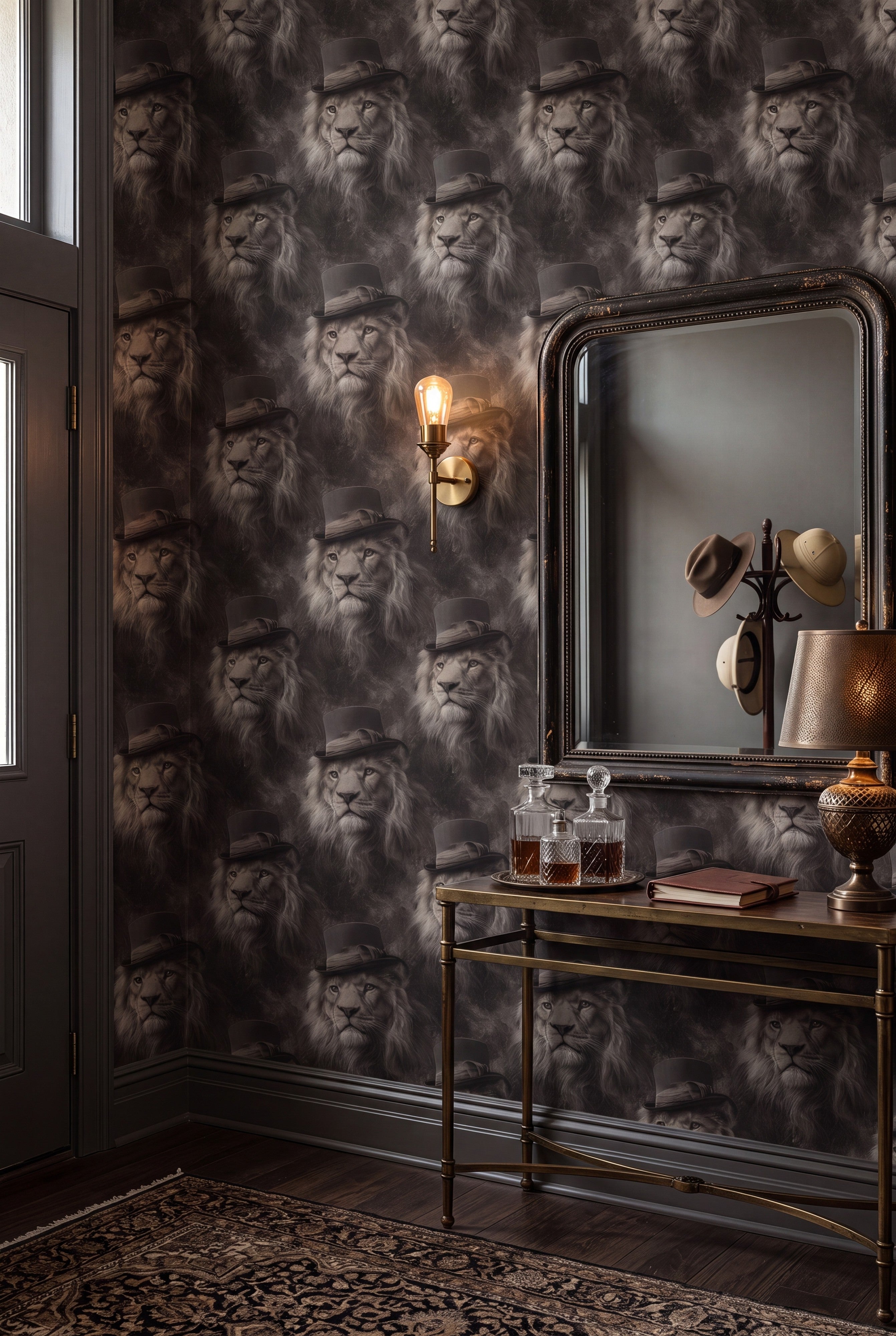 Ash King wallpaper shown in an entryway