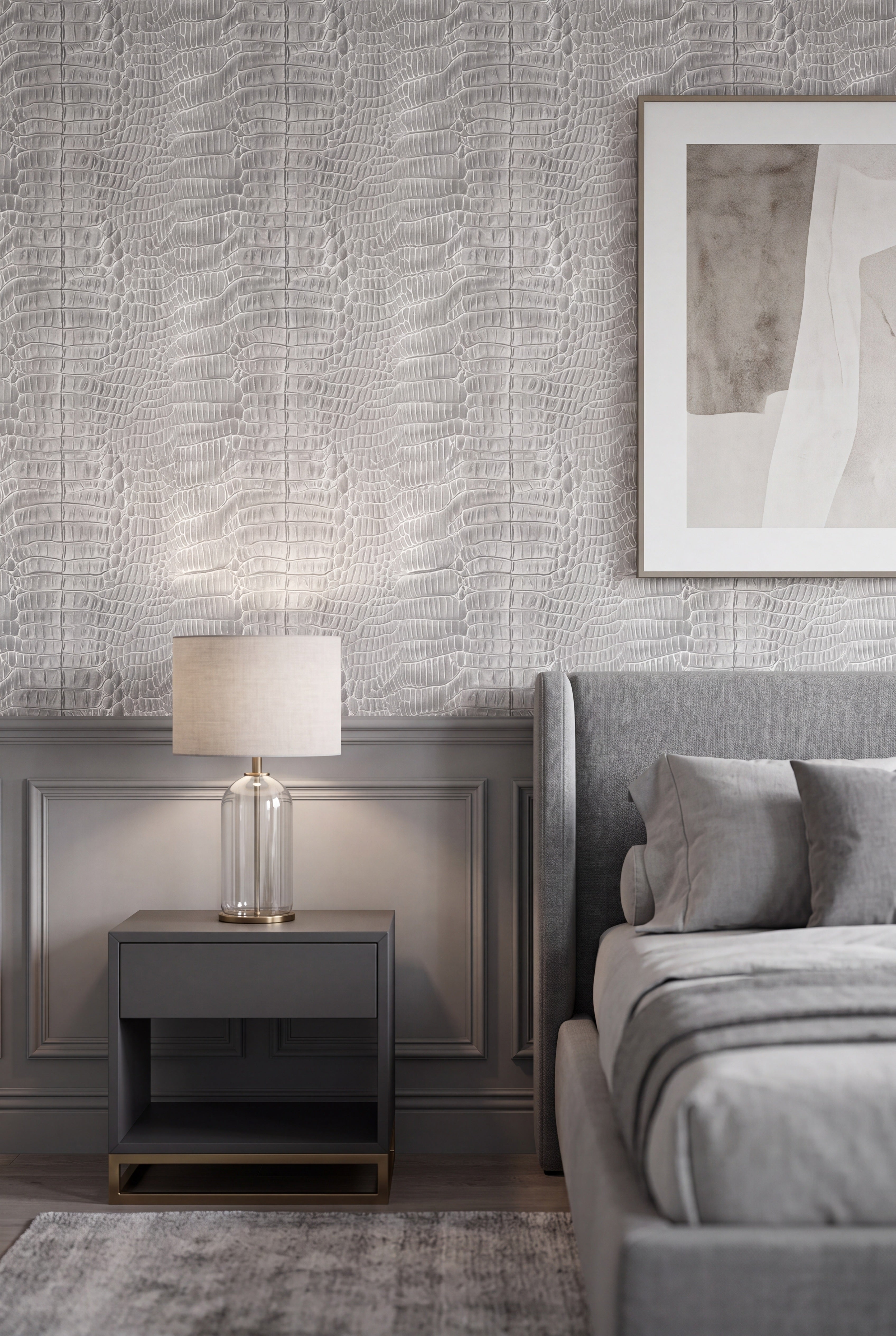 Croc Rock wallpaper shown in a bedroom