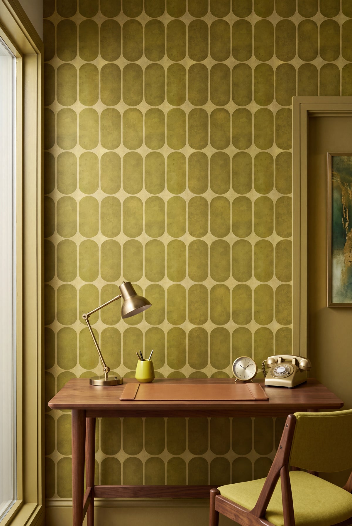 Citron Arcade wallpaper shown in a home office