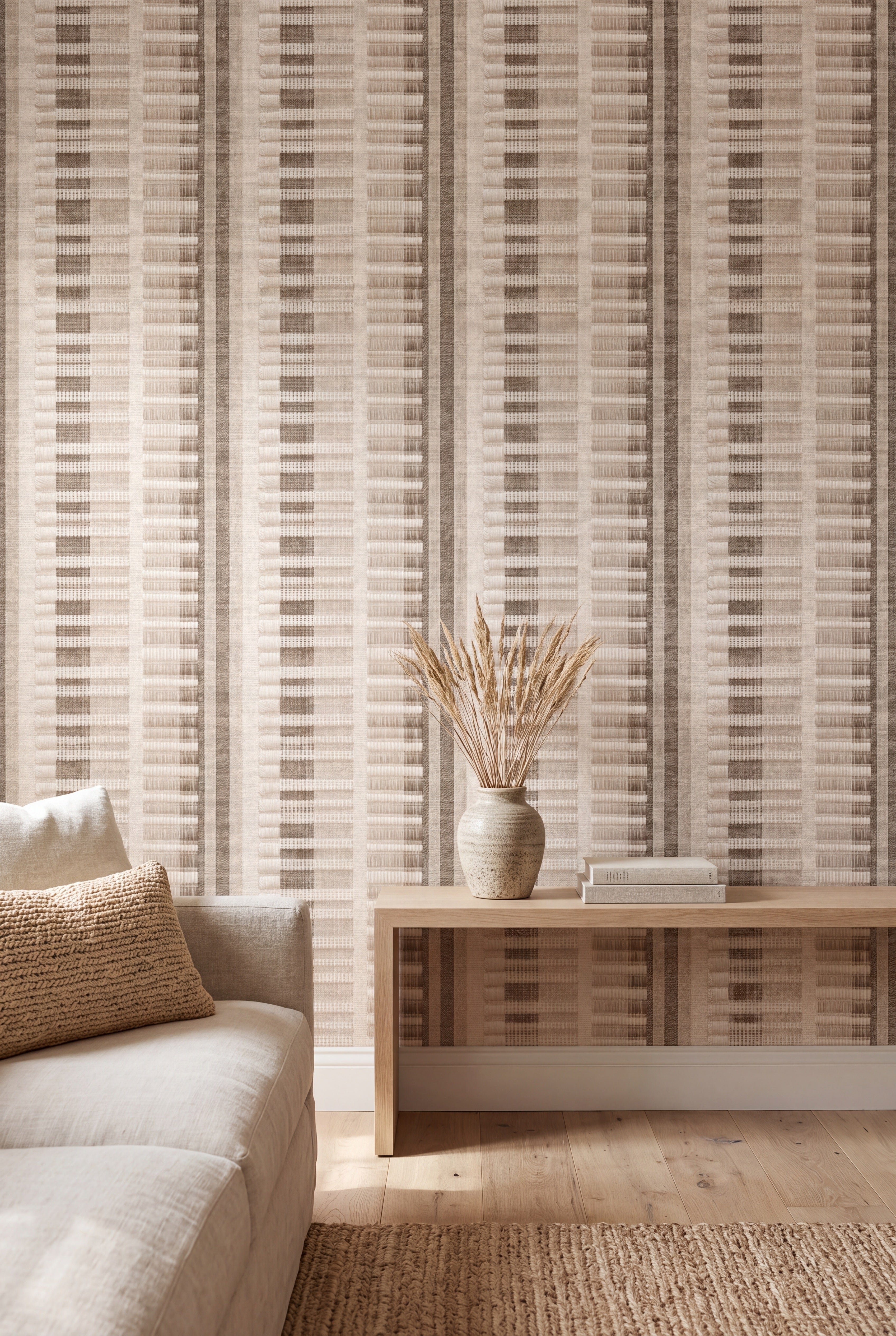 Linen Weave wallpaper shown in a living room
