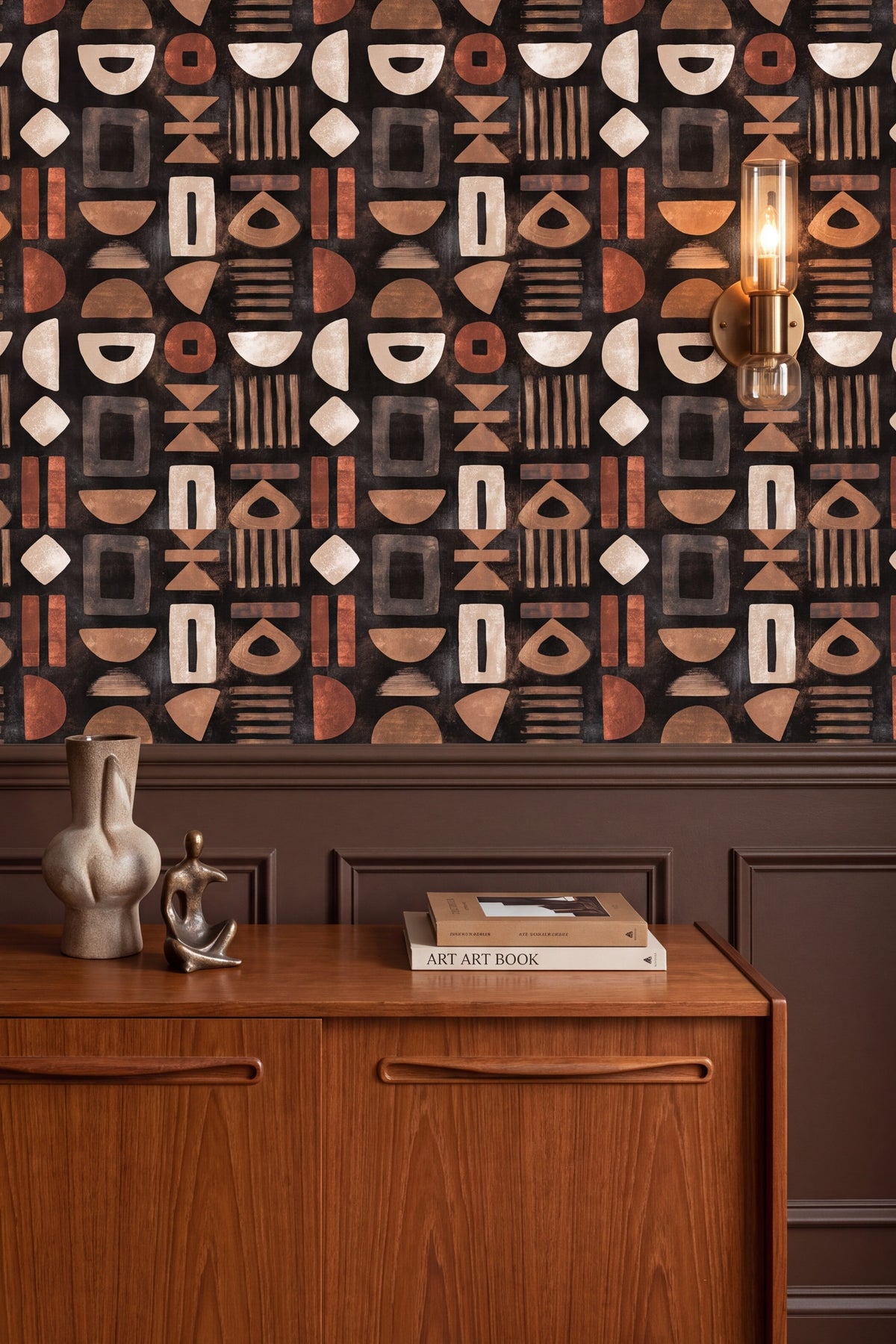 Ember Glyph wallpaper shown in a dining room