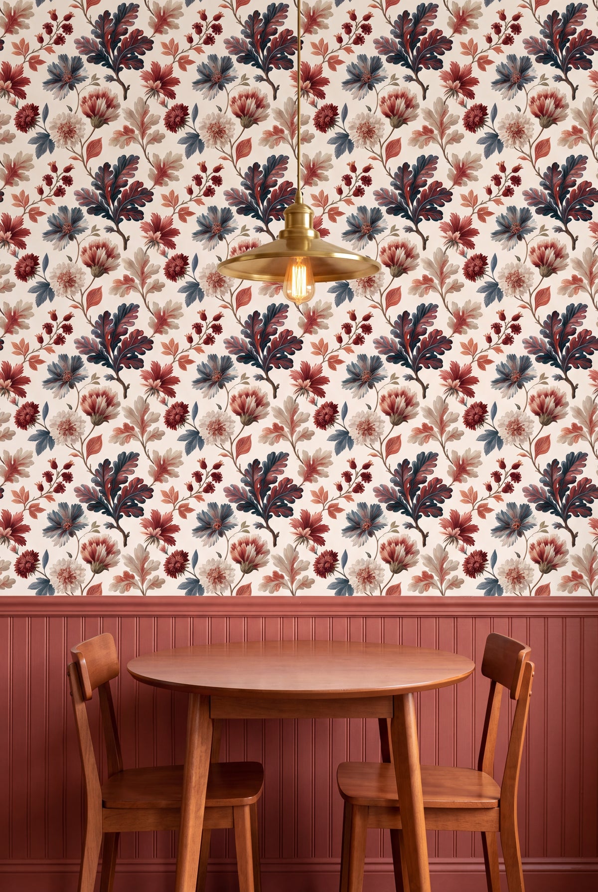 Autumn Posy wallpaper shown in a kitchen breakfast nook