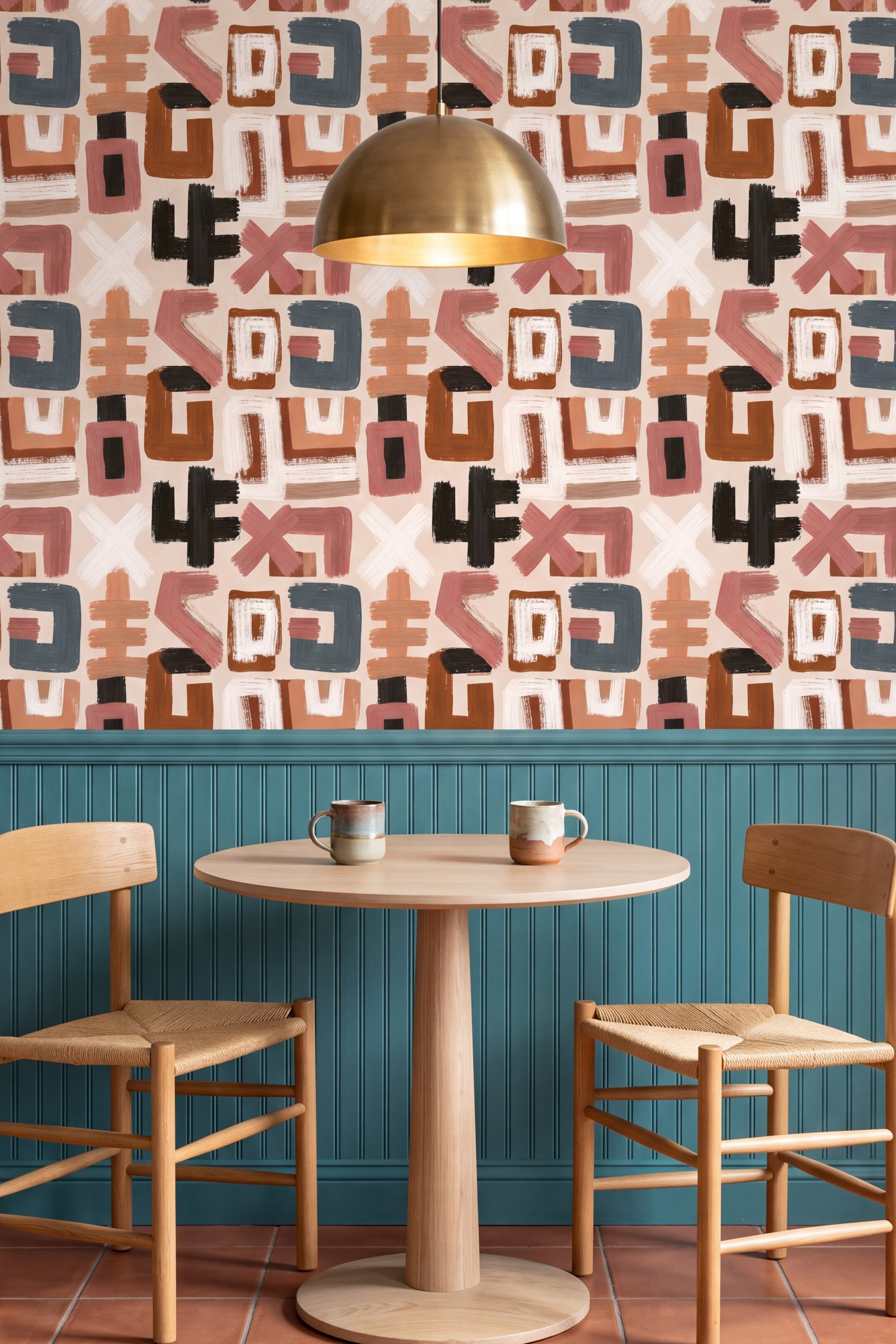 Studio Marks wallpaper shown in a kitchen breakfast nook