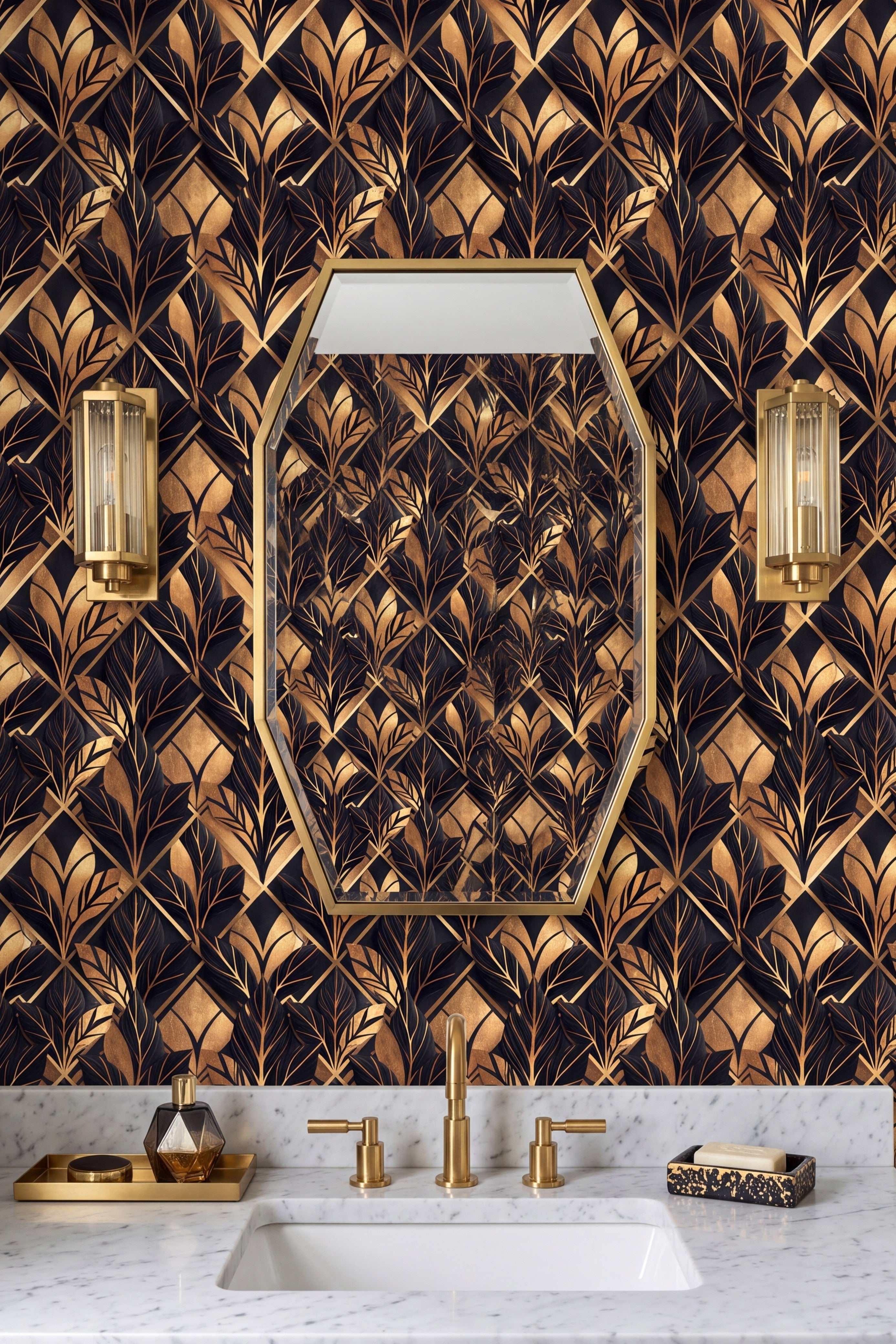 Onyx Marquee wallpaper shown in a bathroom
