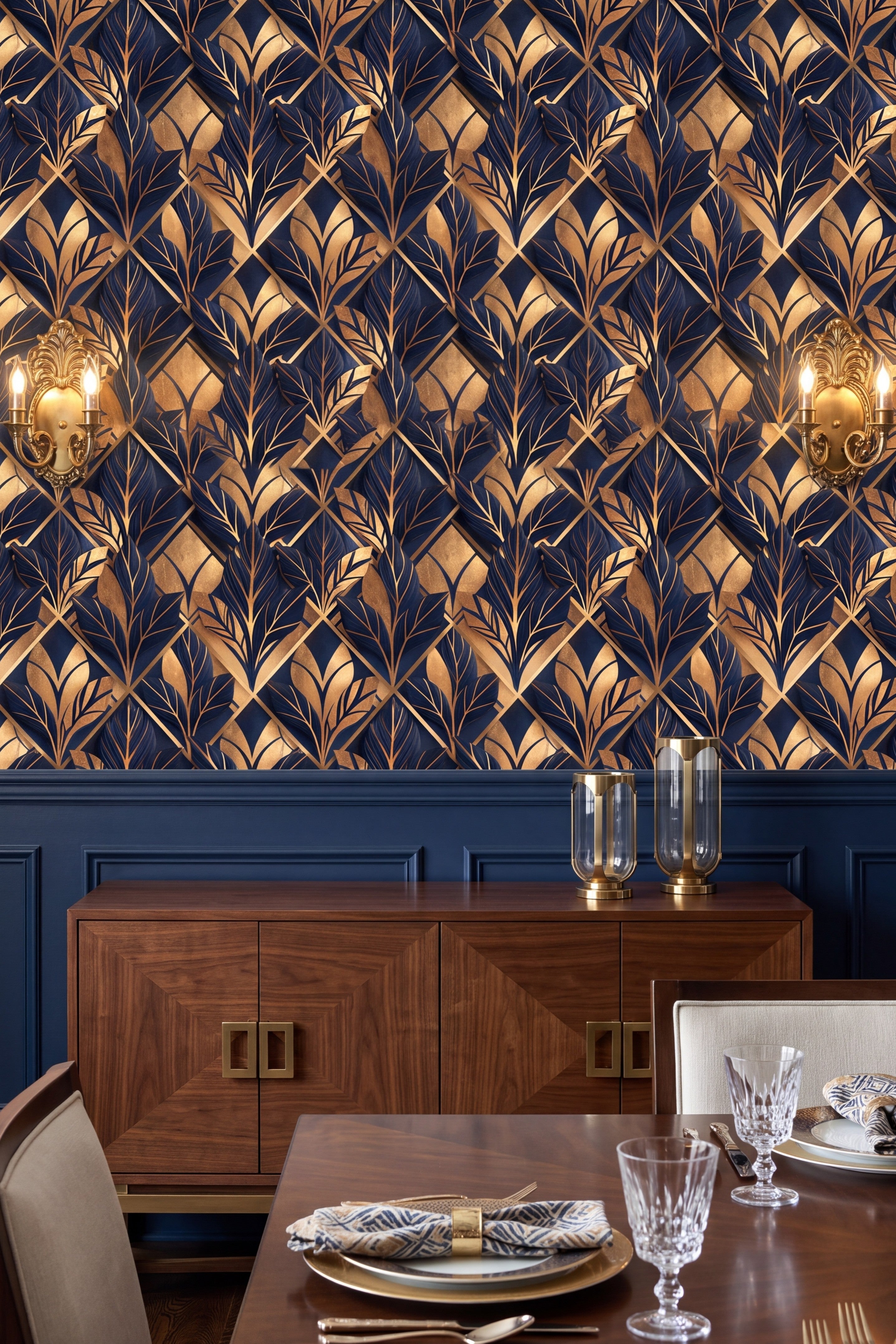 Sapphire Marquee wallpaper shown in a dining room