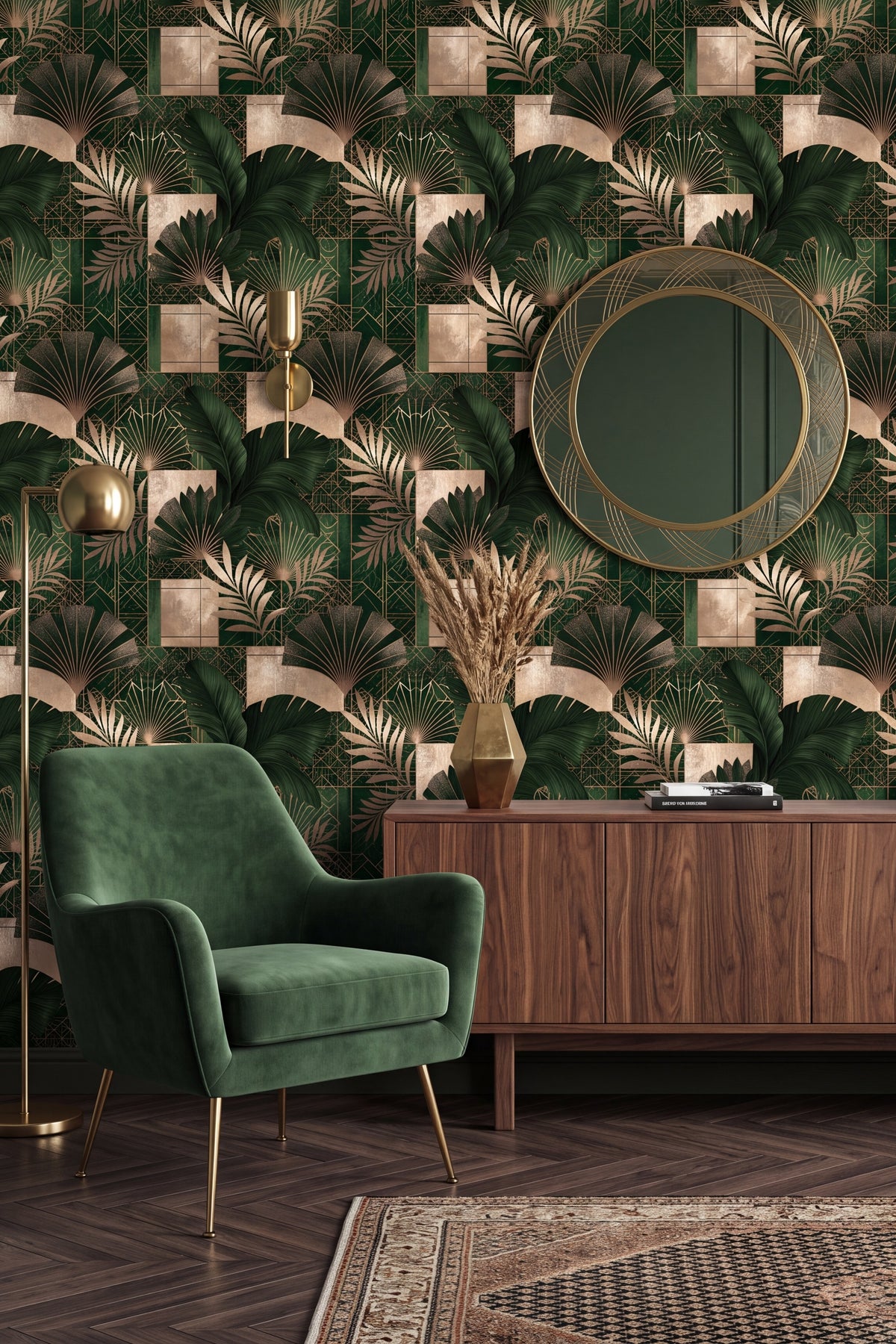 Ivy Gala wallpaper shown in a living room