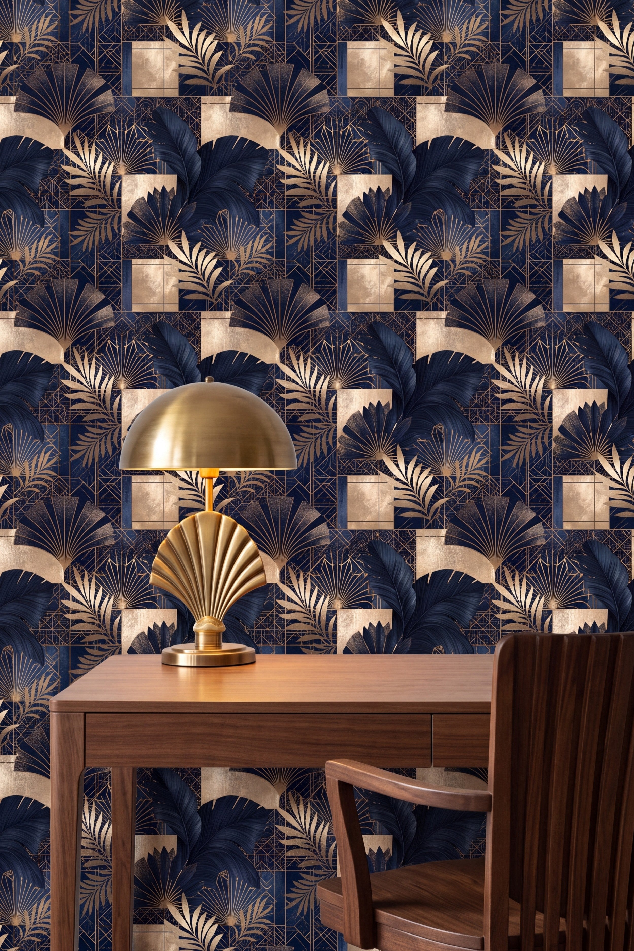 Cobalt Gala wallpaper shown in a home office
