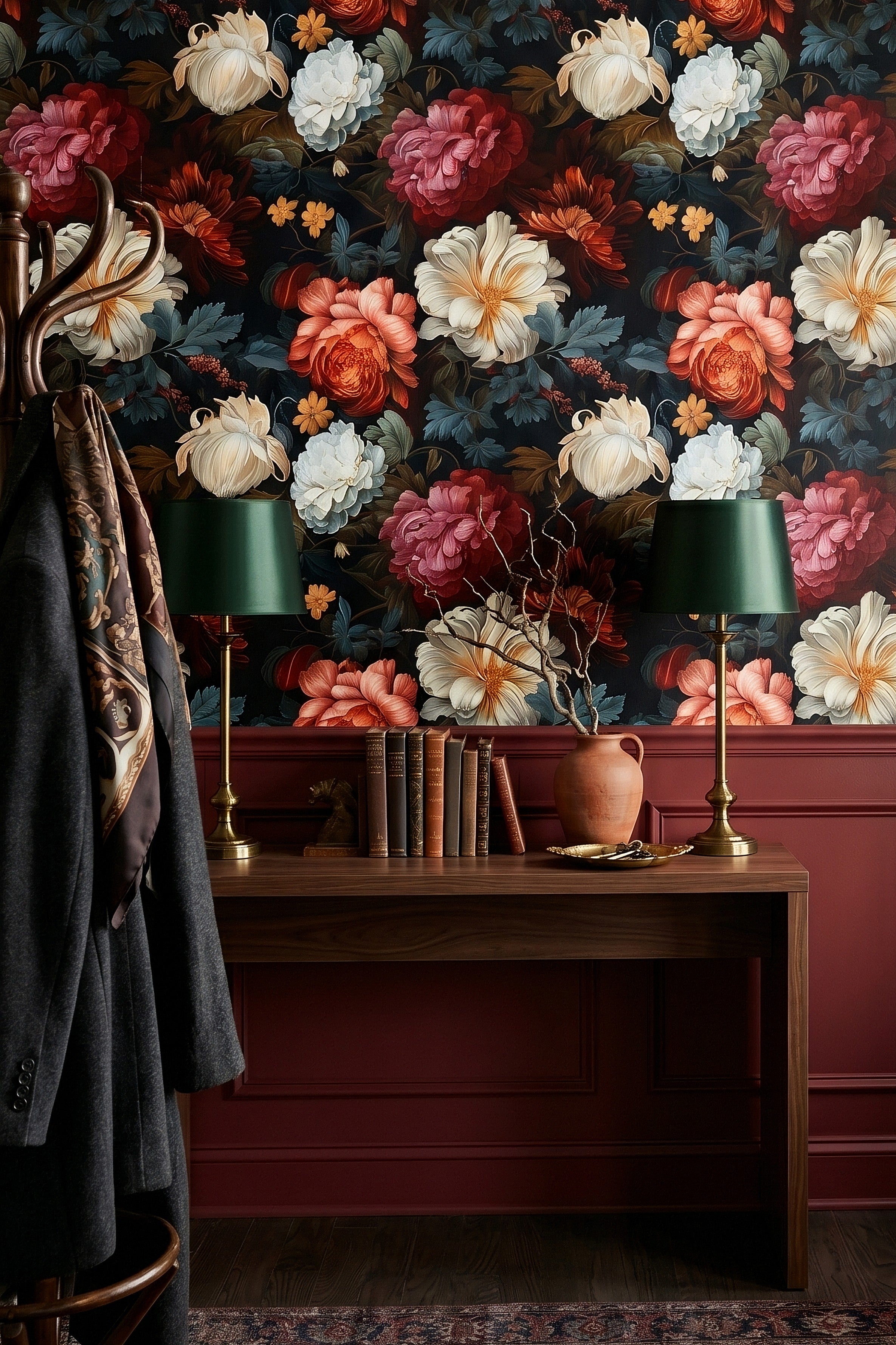 Dusk Garden wallpaper shown in an entryway