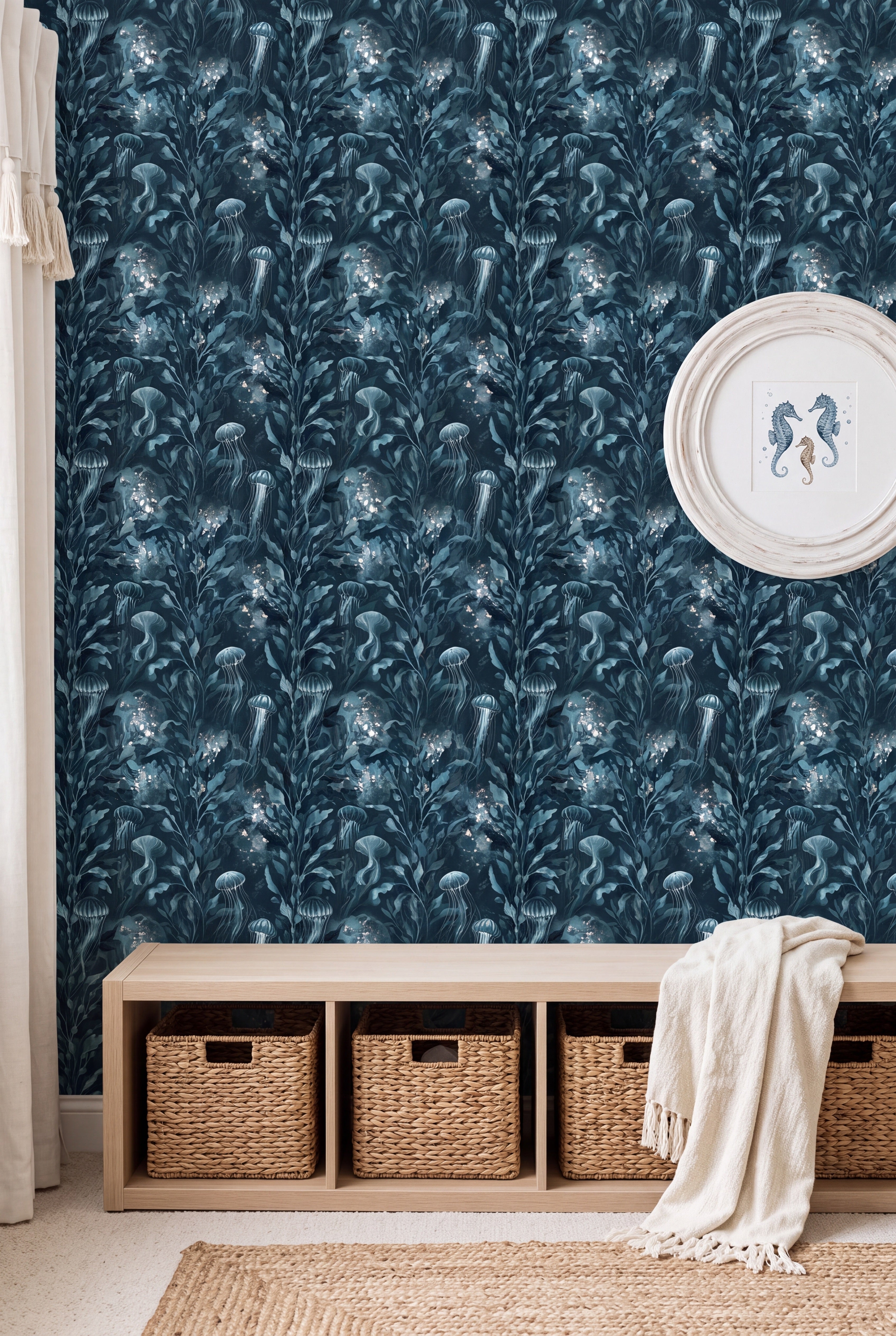 Moon Jelly wallpaper shown in a kids room