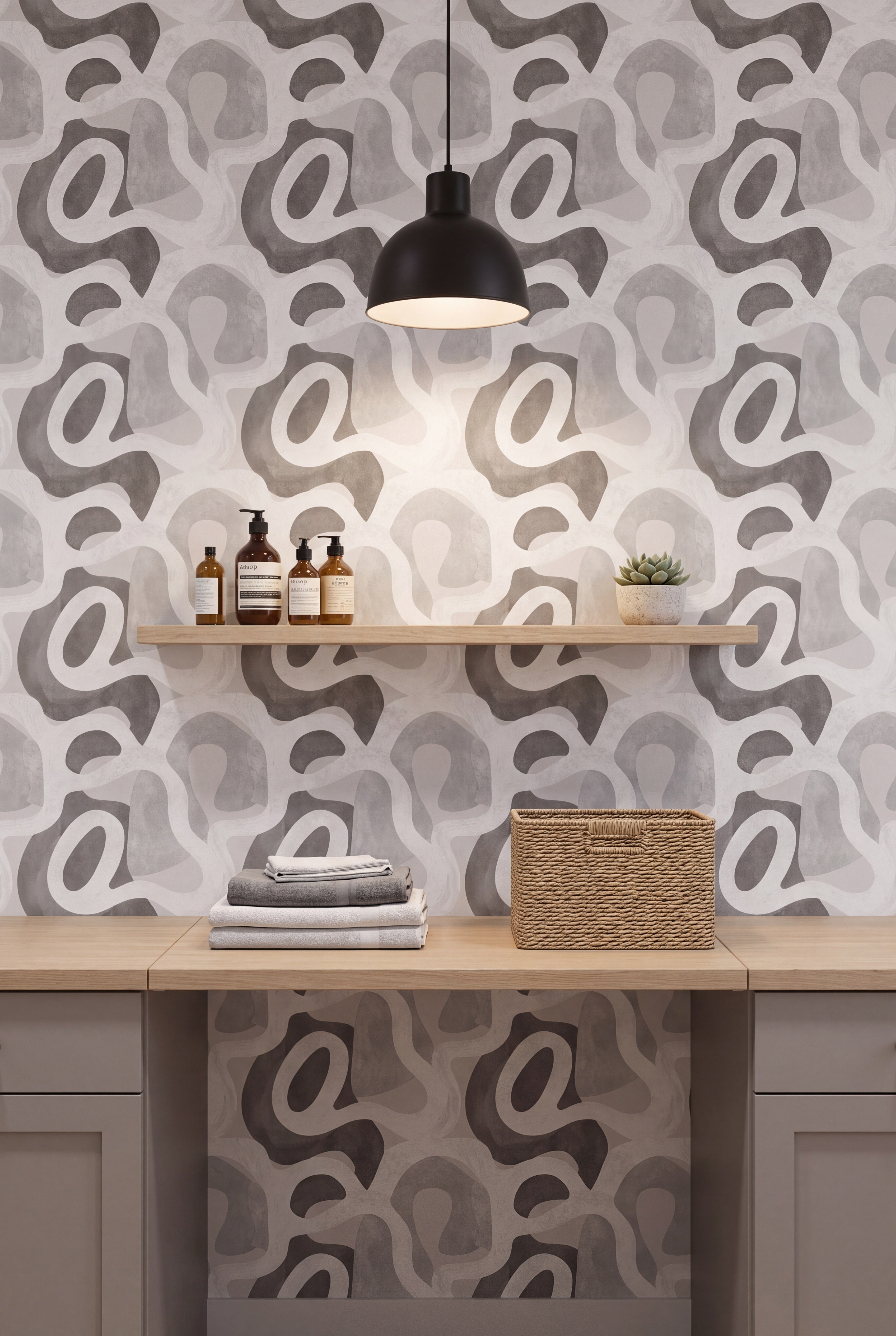 Stone Terrain wallpaper shown in a laundry room