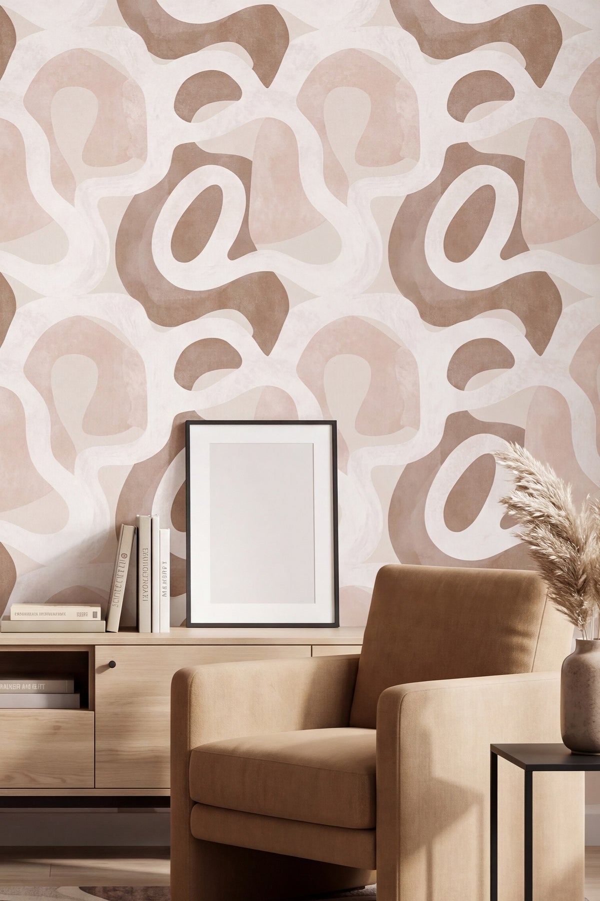 Clay Terrain wallpaper shown in a living room
