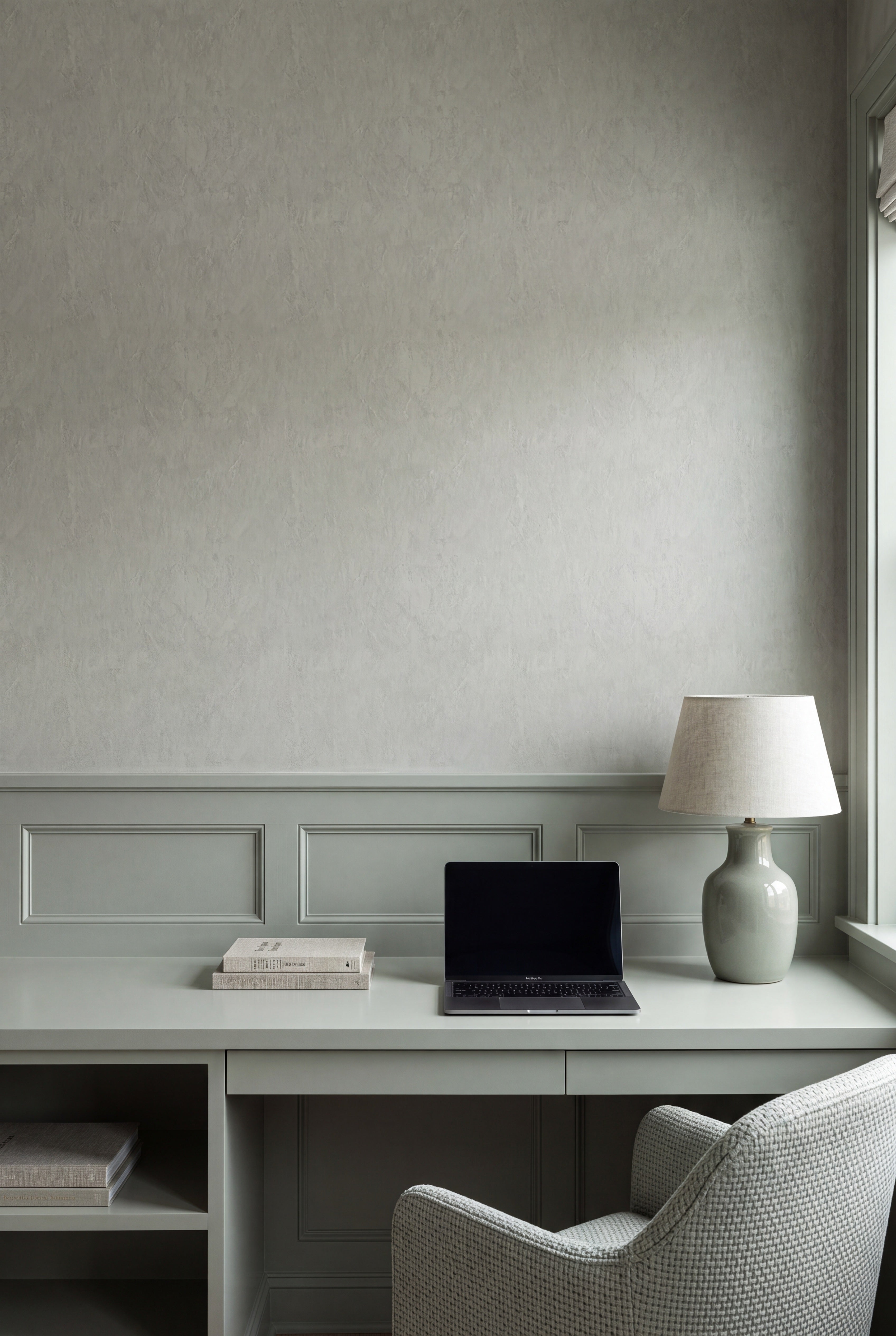 Stone Fresco wallpaper shown in a home office