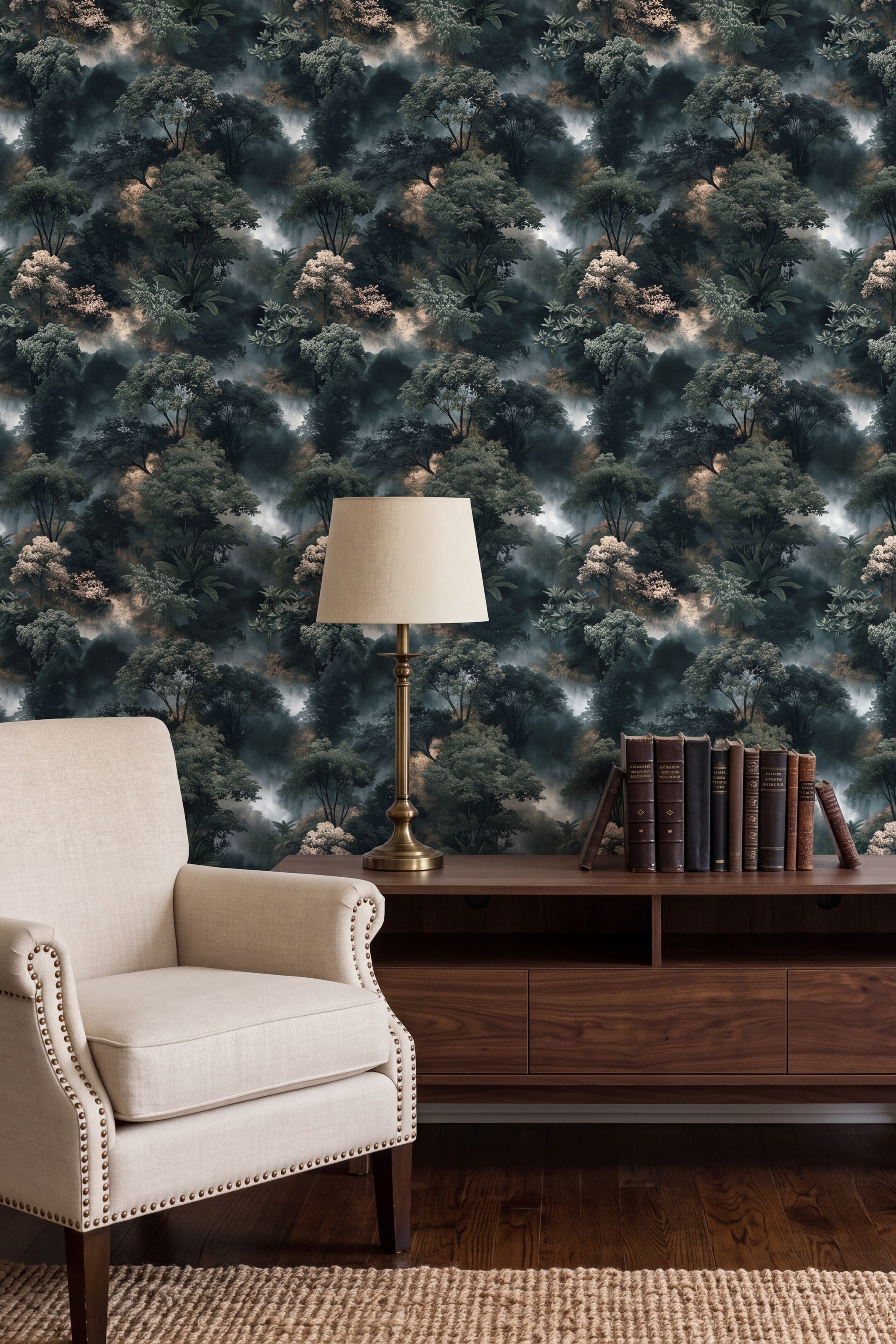 Cloud Forest wallpaper shown in a living room