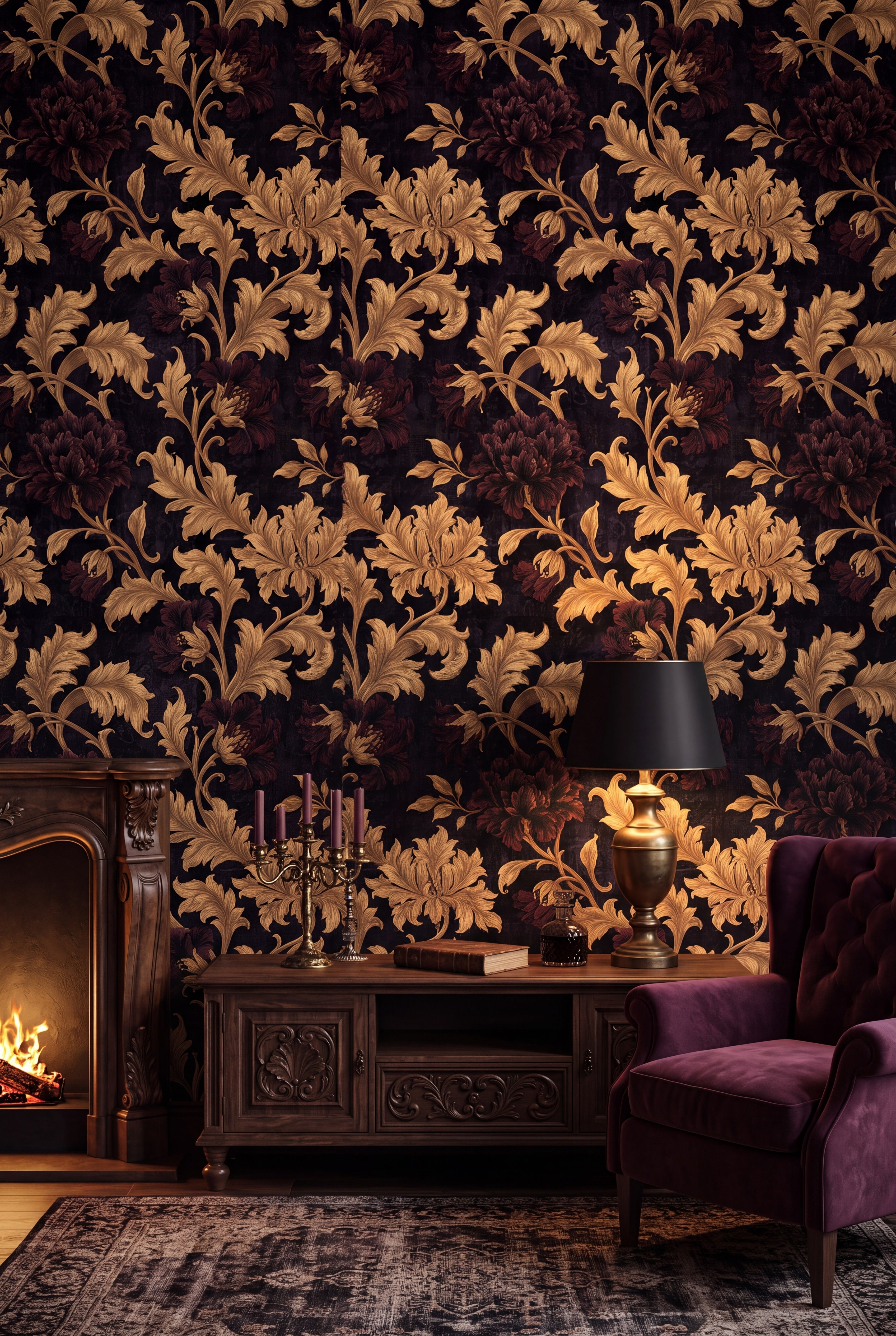 Regency Gilt wallpaper shown in a living room