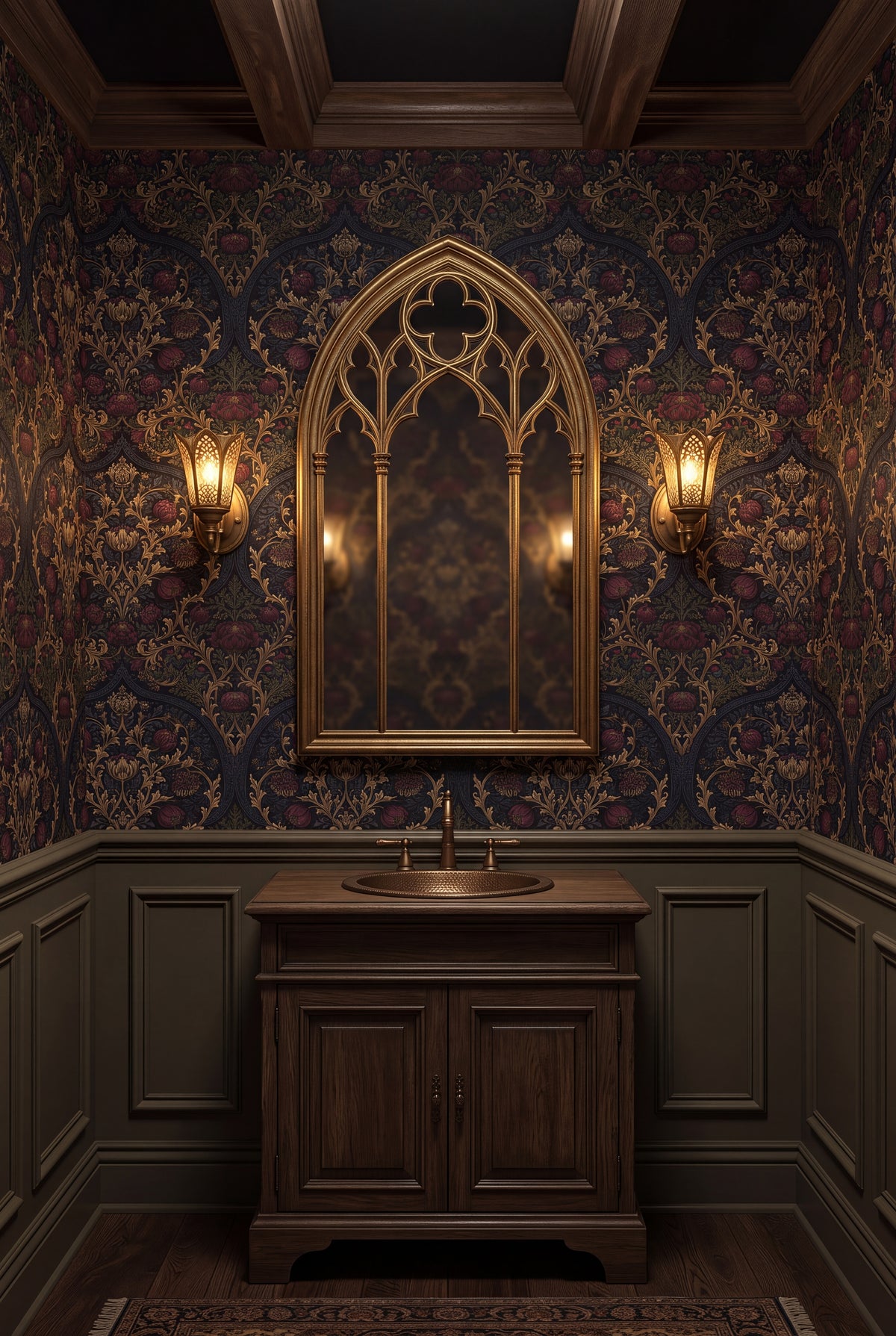 Chancel Bloom wallpaper shown in a powder room