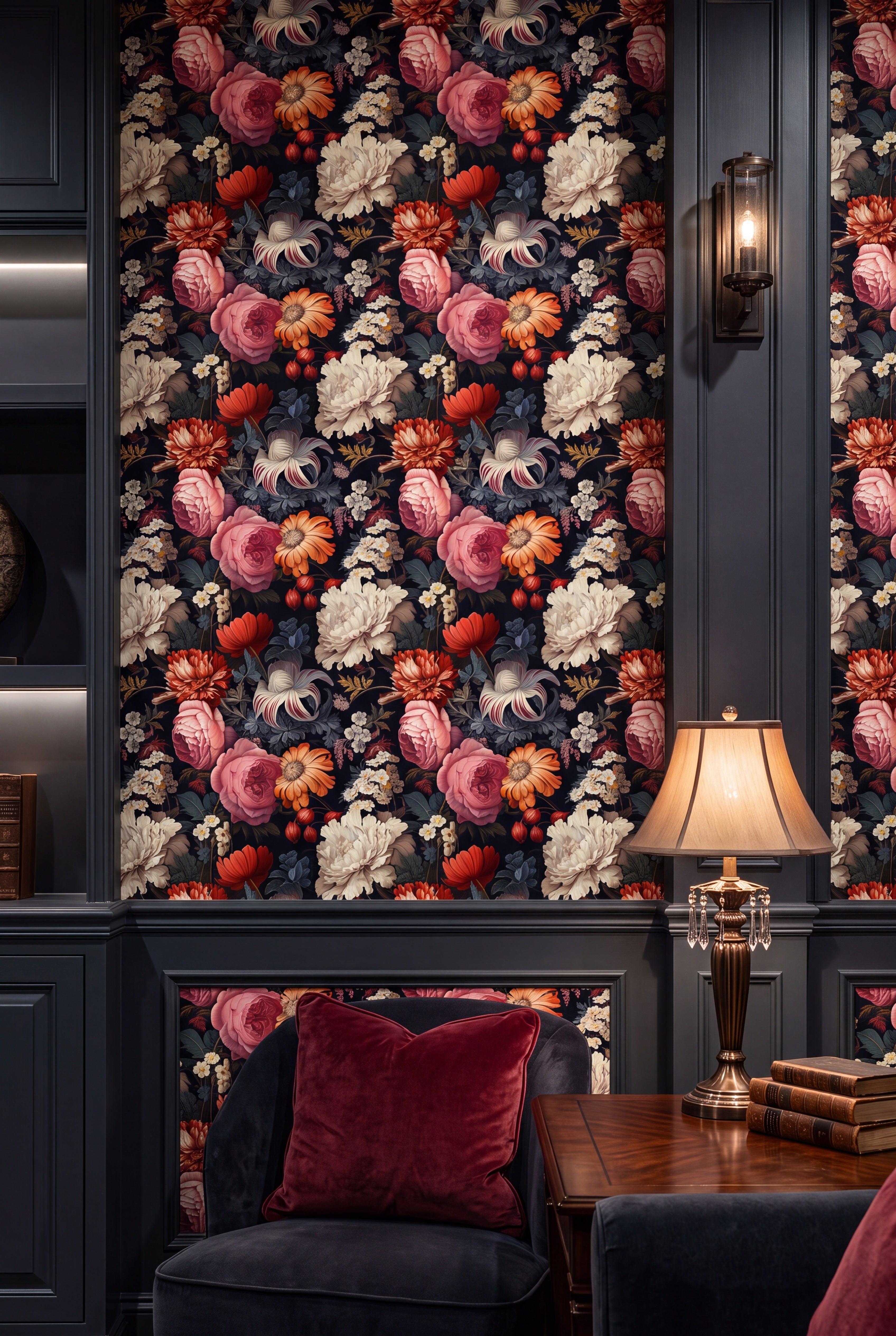 Wildflower Confetti wallpaper shown in a media room
