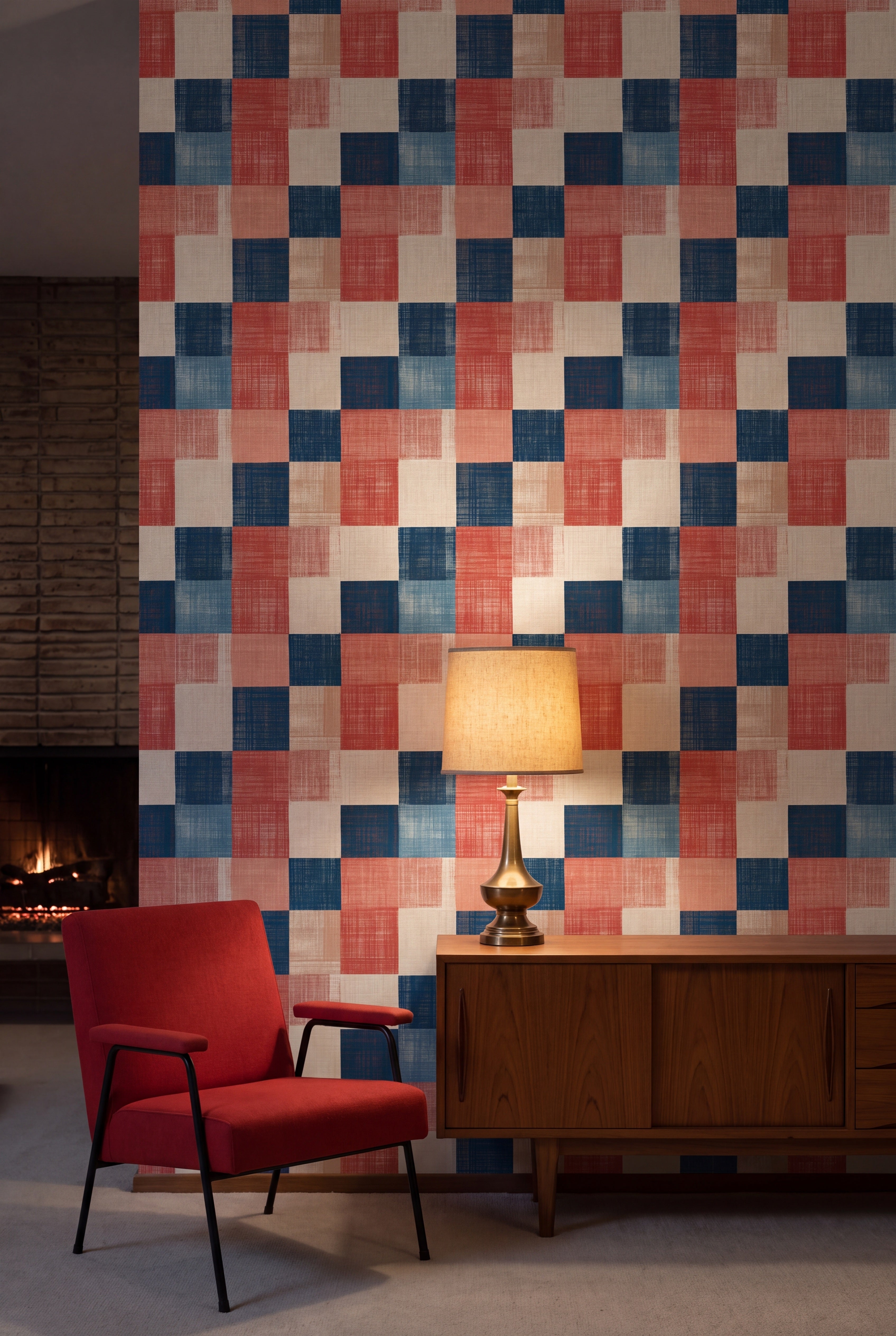 Regatta Patchwork wallpaper shown in a living room