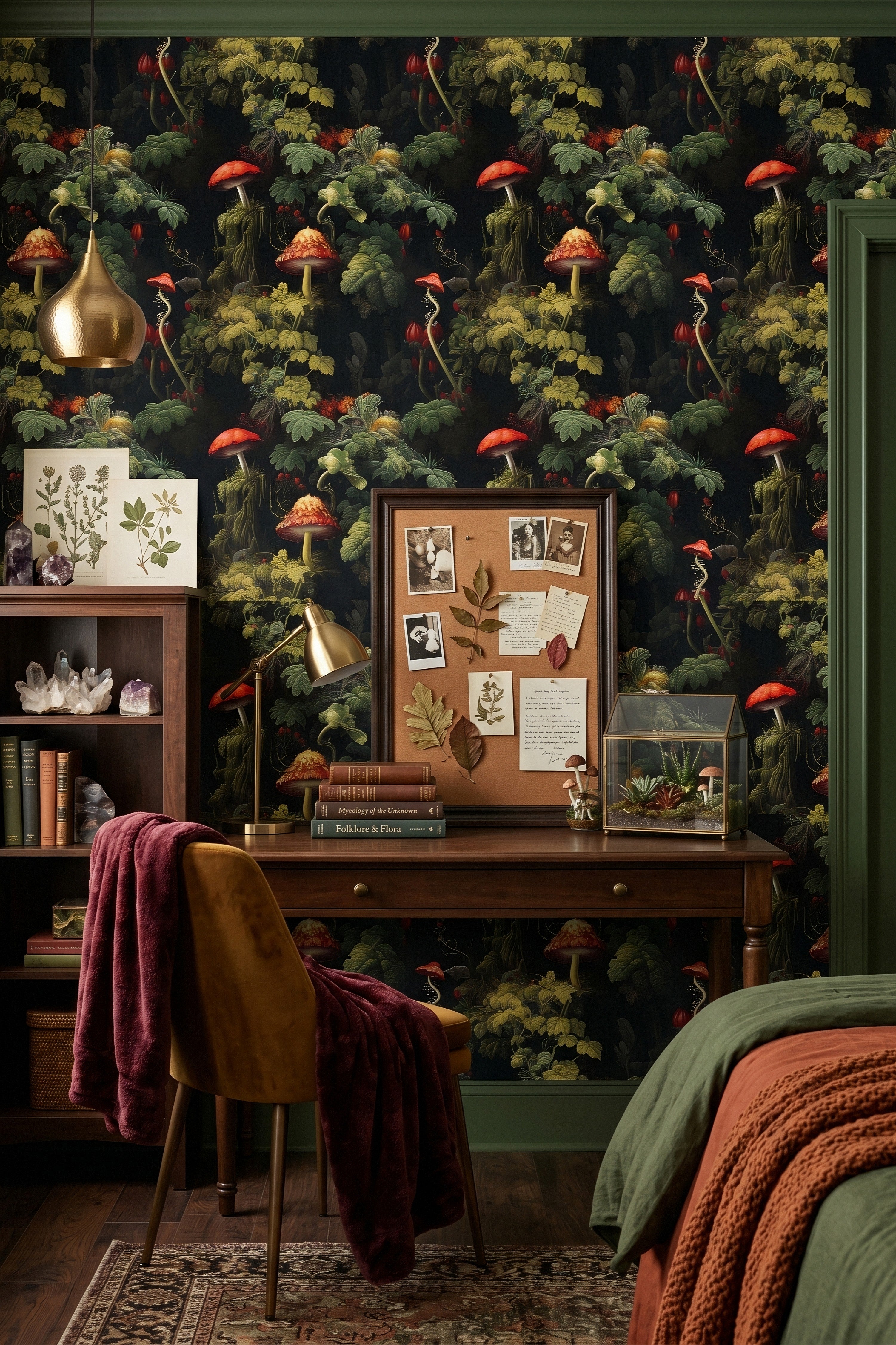 Enchanted Forest wallpaper shown in a home office