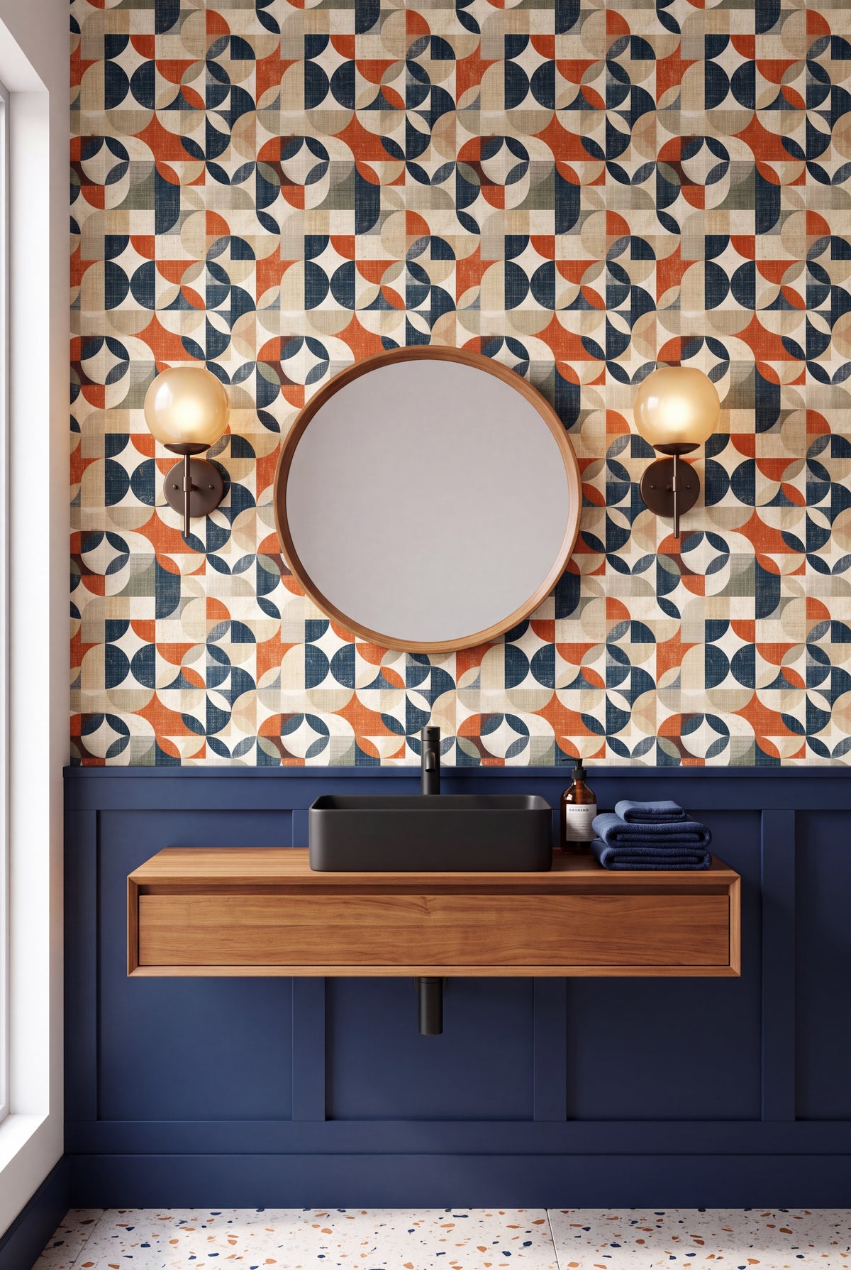 Carousel Quarters wallpaper shown in a powder room