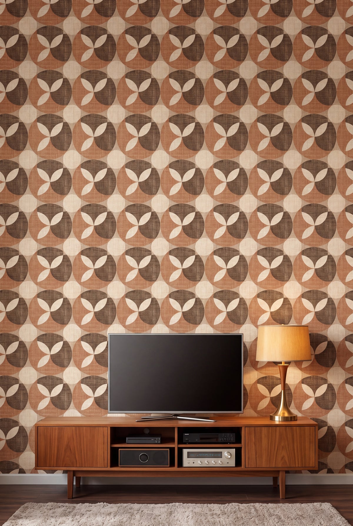 Caramel Petal wallpaper shown in a media room