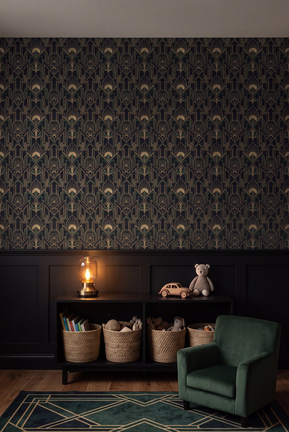 Gilt Nocturne wallpaper shown in a kids room