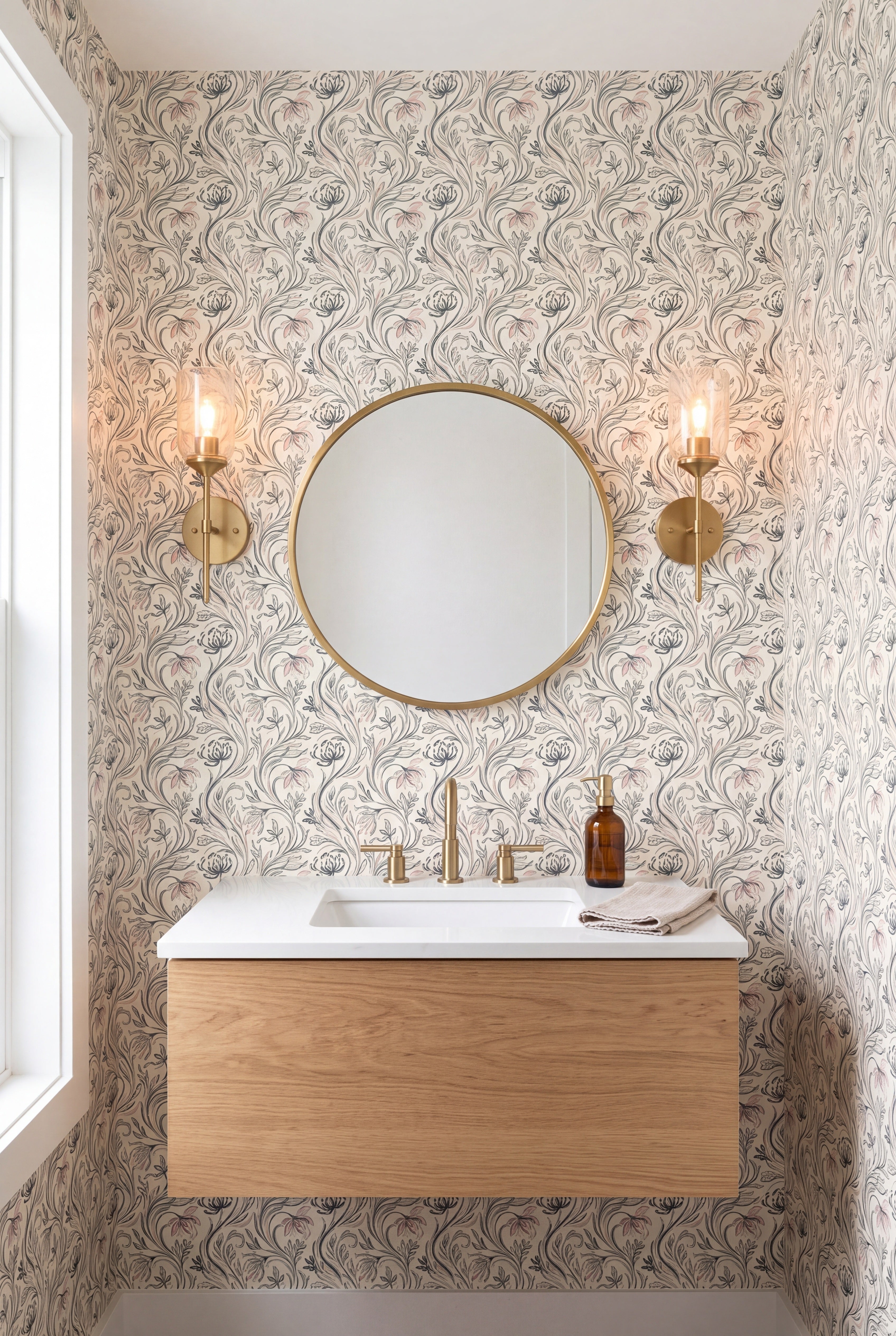 Pencil Botanical wallpaper shown in a powder room