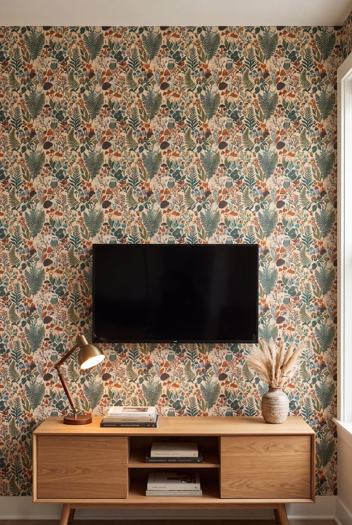 Owl Hollow wallpaper shown in a media room