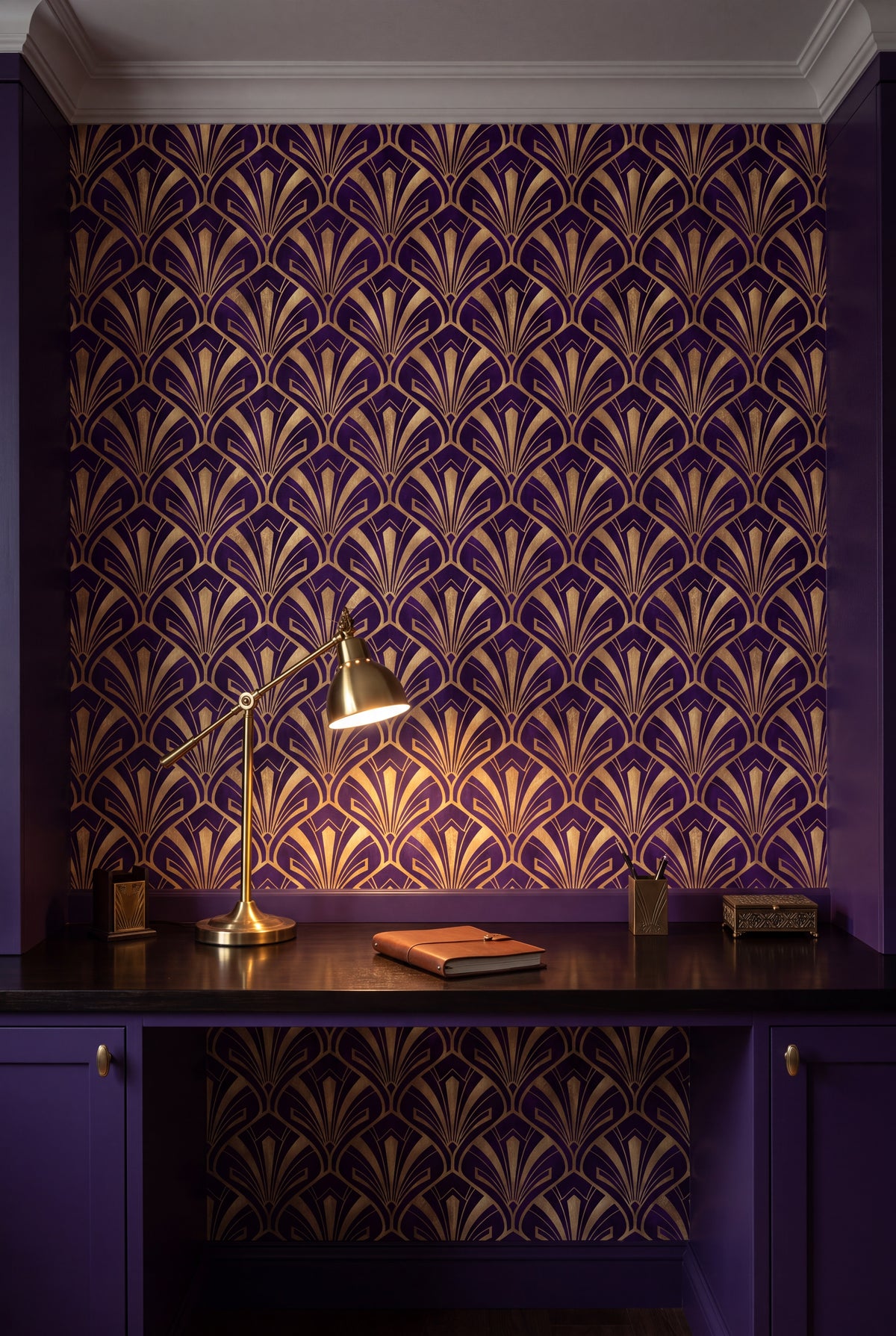 Amethyst Plume wallpaper shown in a home office