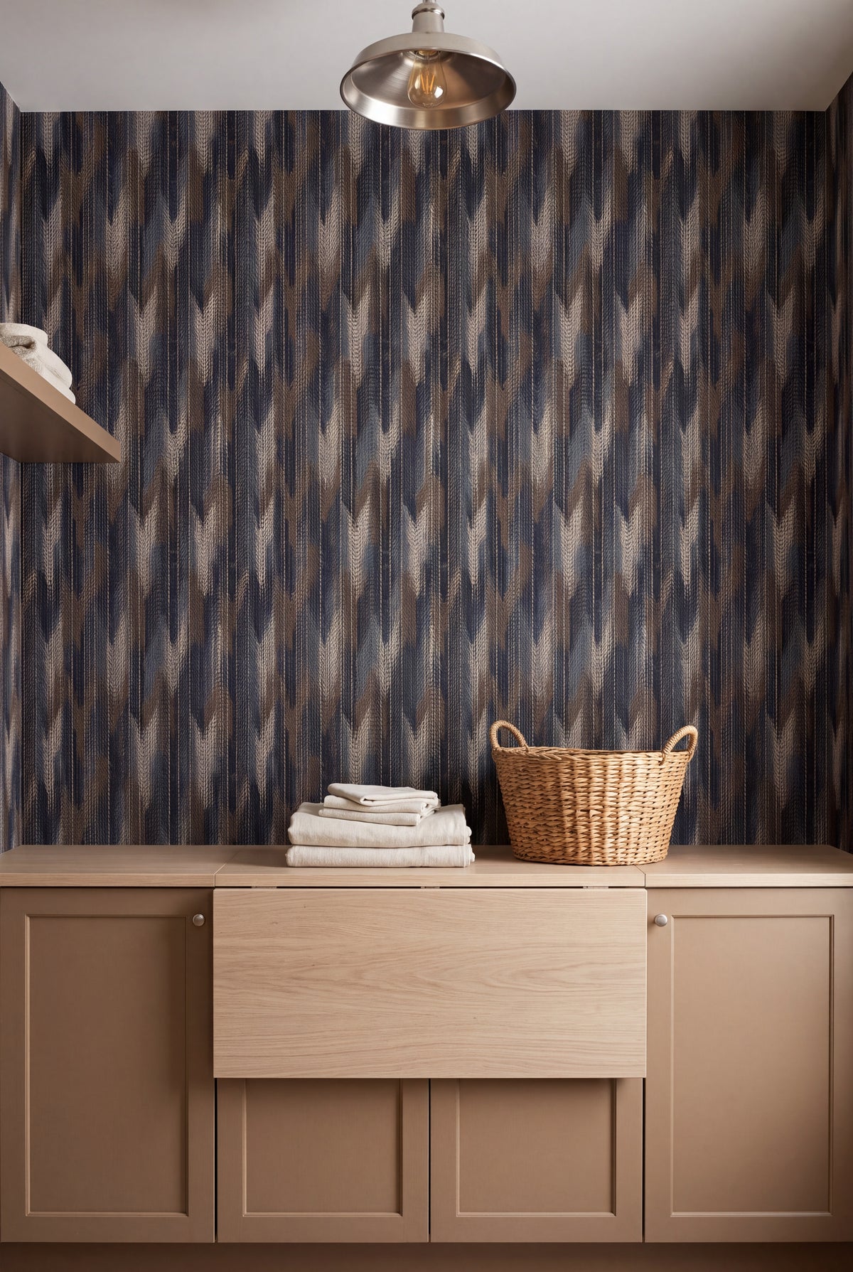 Tawny Weave wallpaper shown in a laundry room