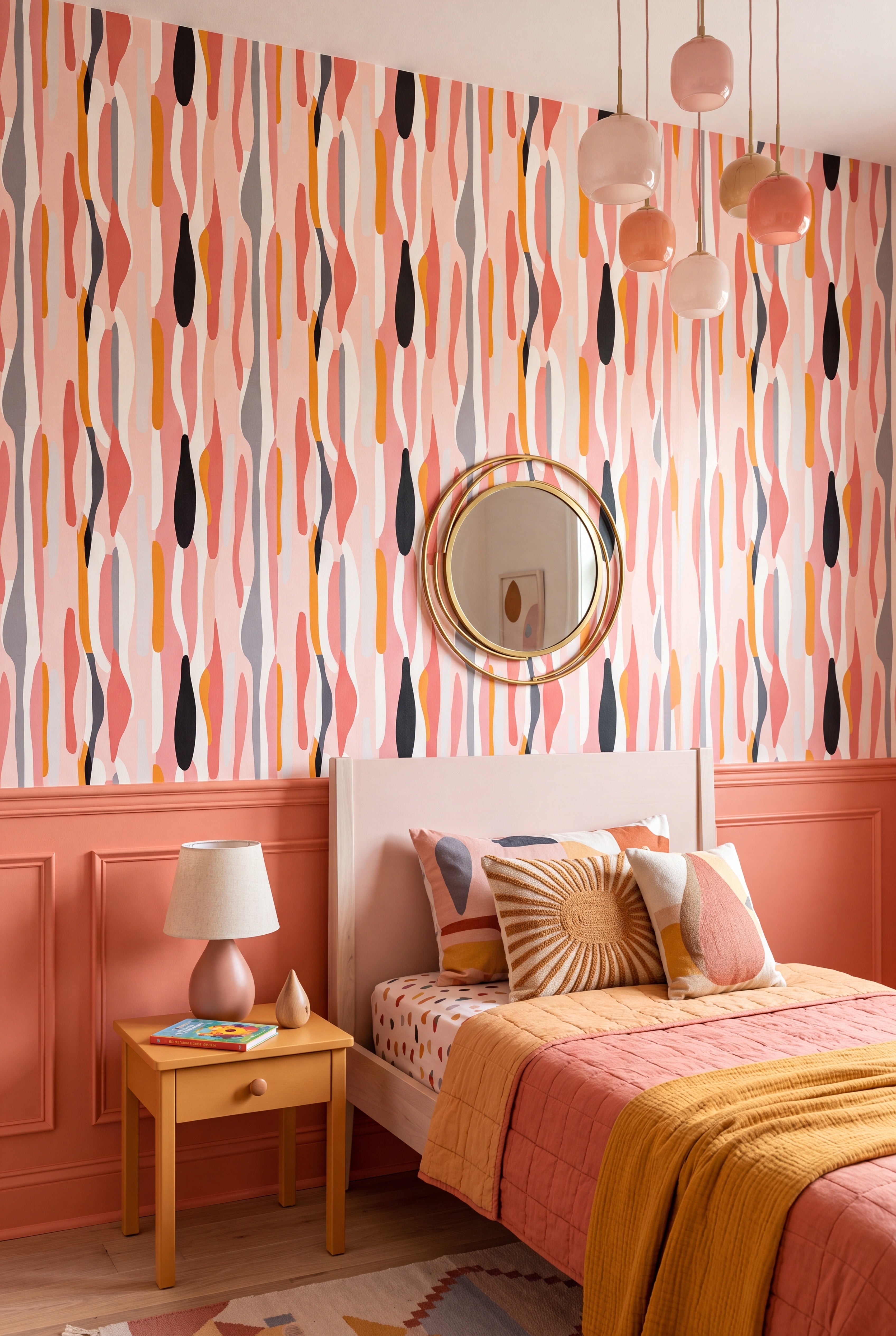 Malibu Stripe wallpaper shown in a kids' room
