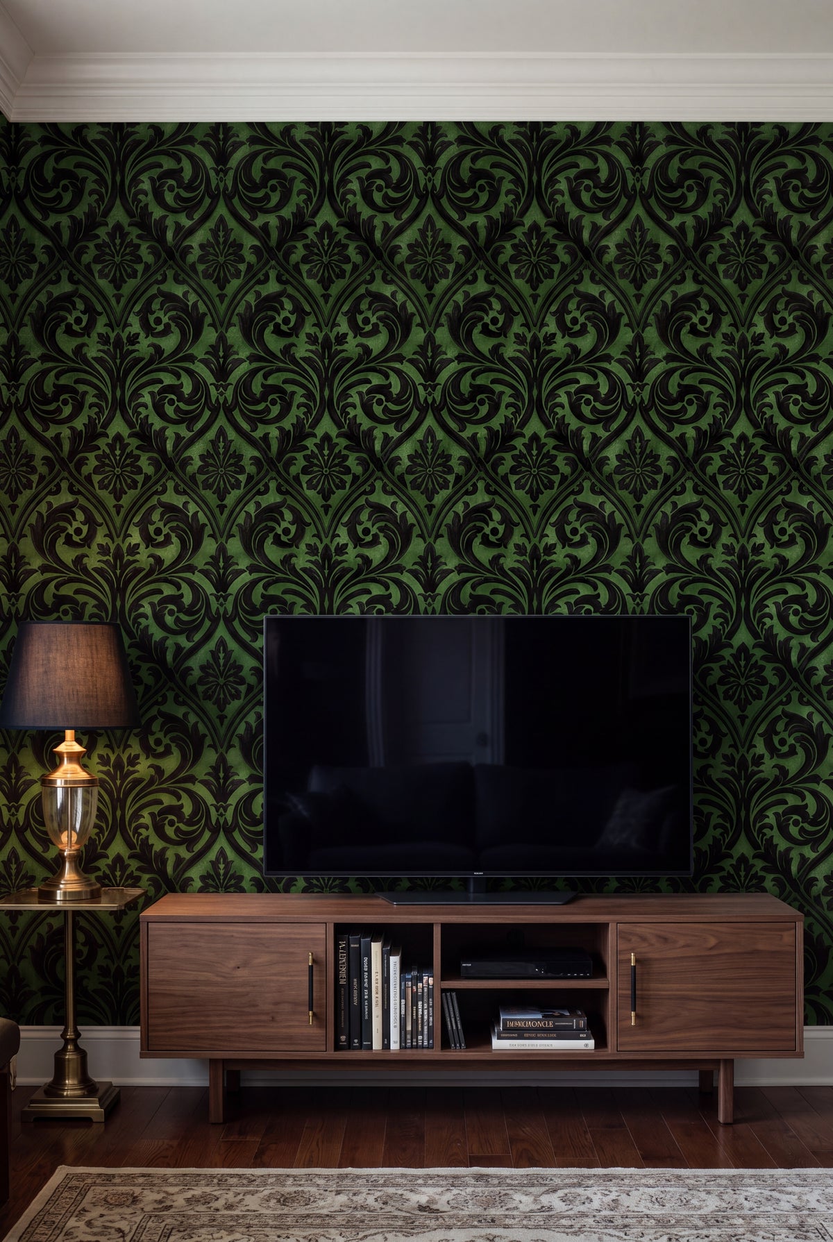 Fern Silhouette wallpaper shown in a media room
