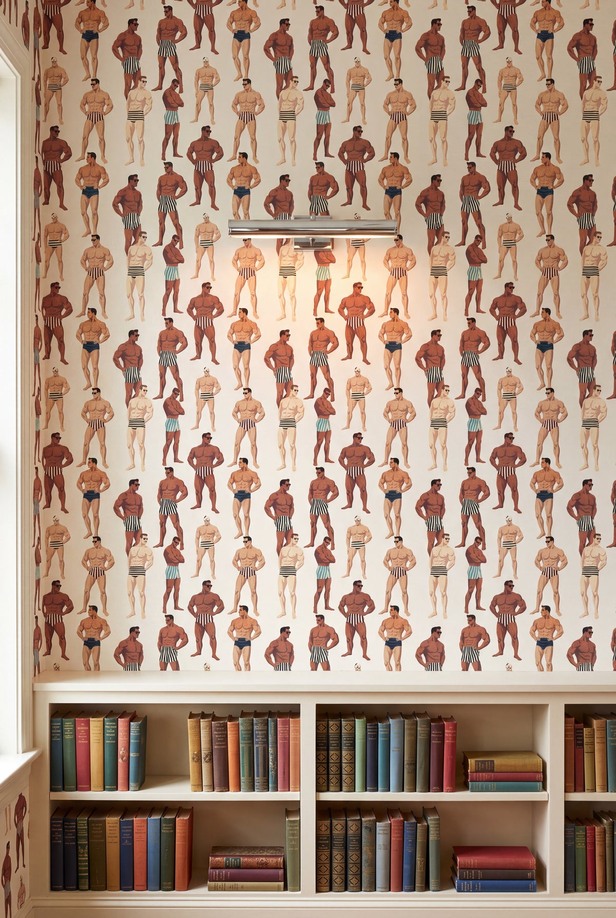 Riviera Club wallpaper shown in a library