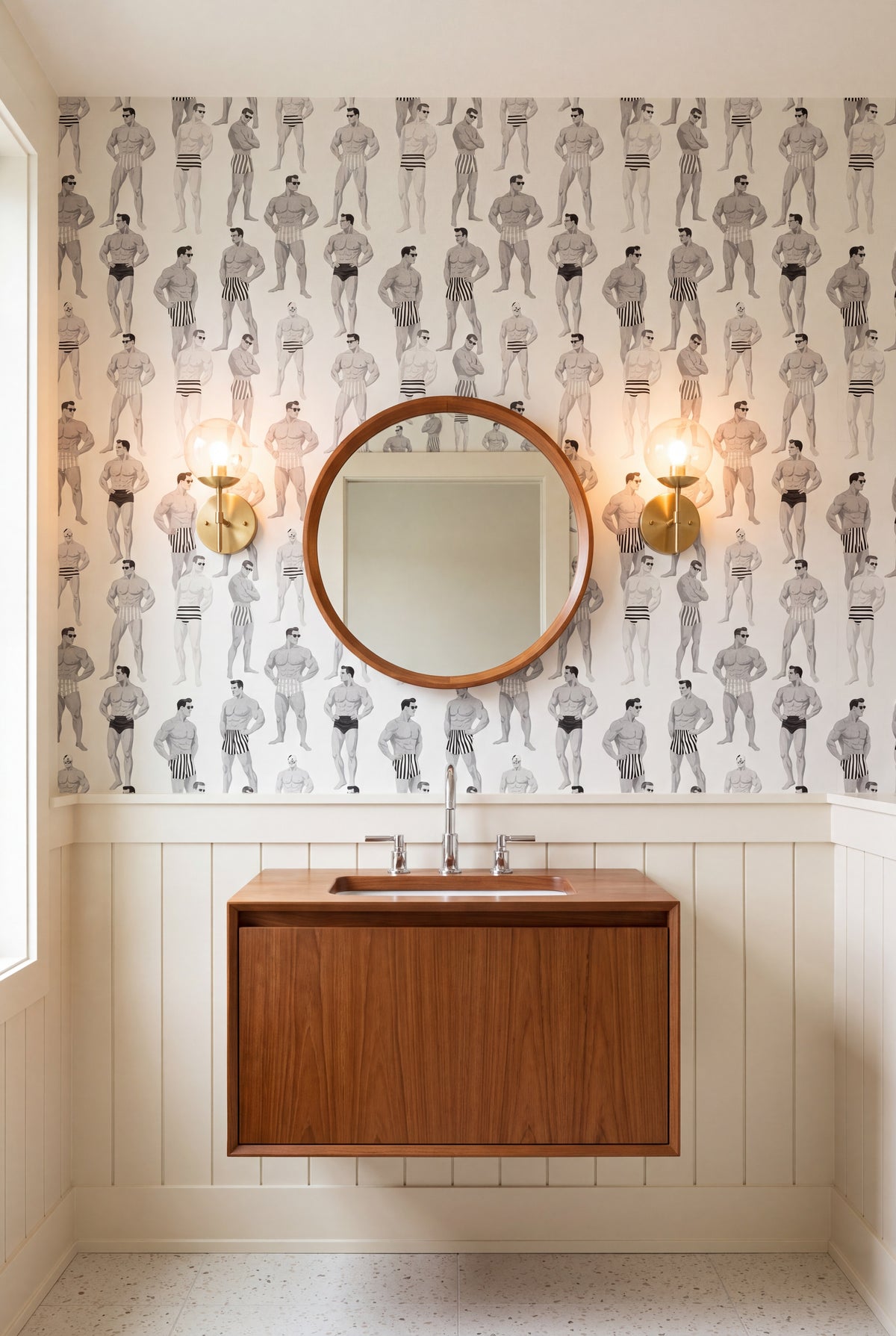Cabana Noir wallpaper shown in a powder room