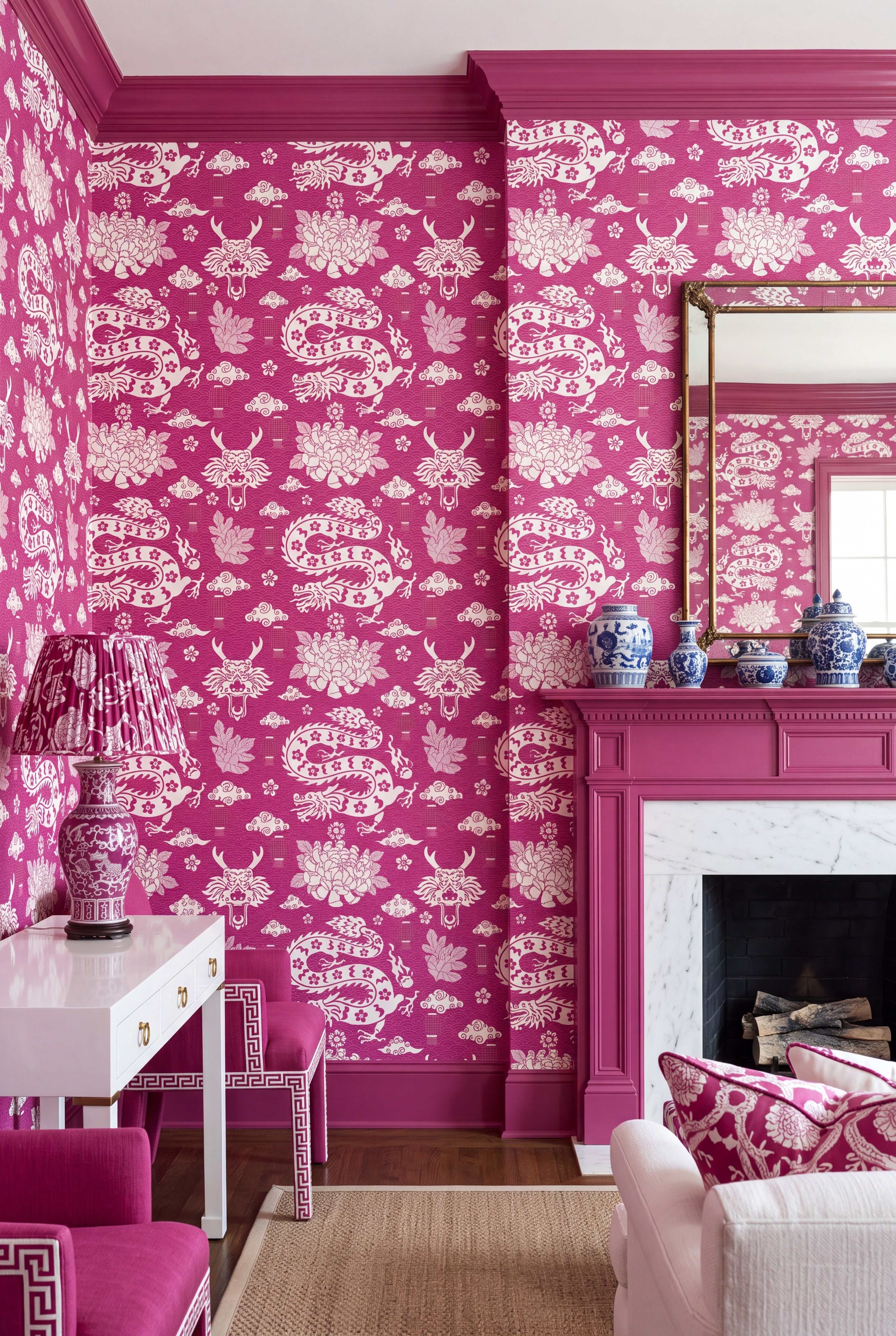 Dragonfruit wallpaper shown in a living room